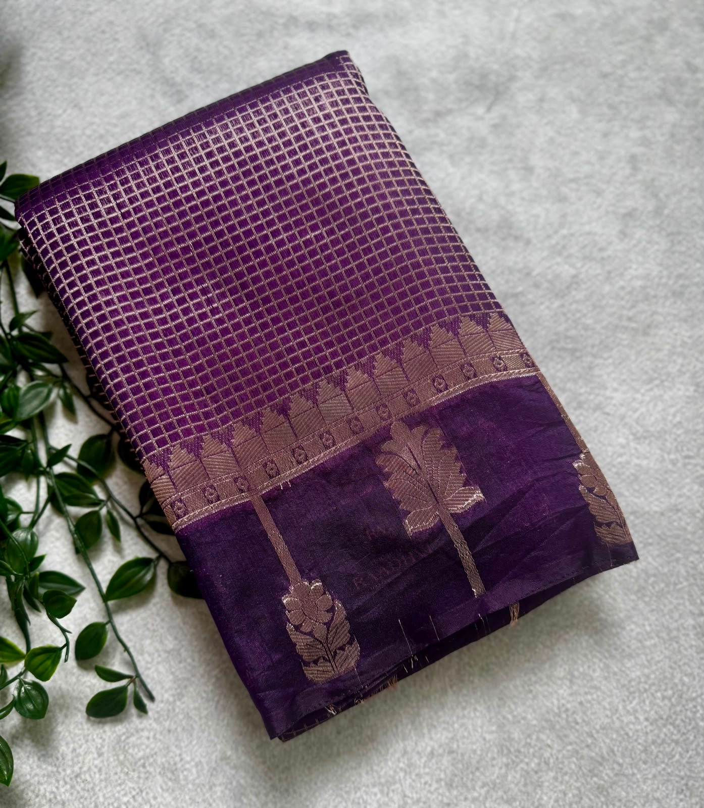 Purple checks crepe saree