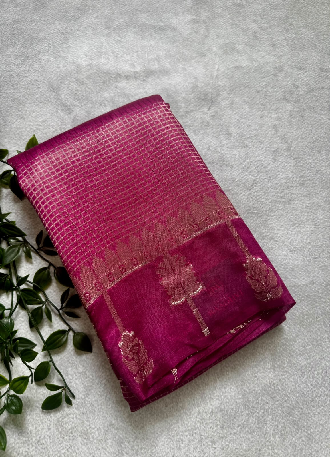 Magenta checks crepe saree