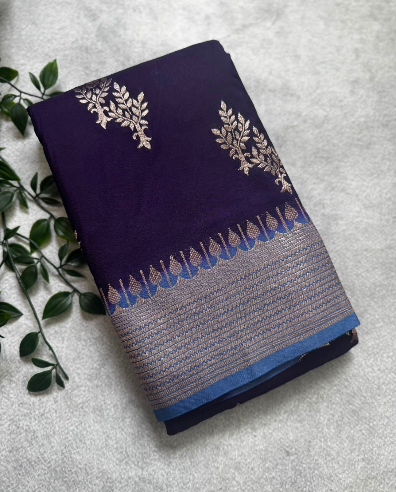 Navy blue crepe saree