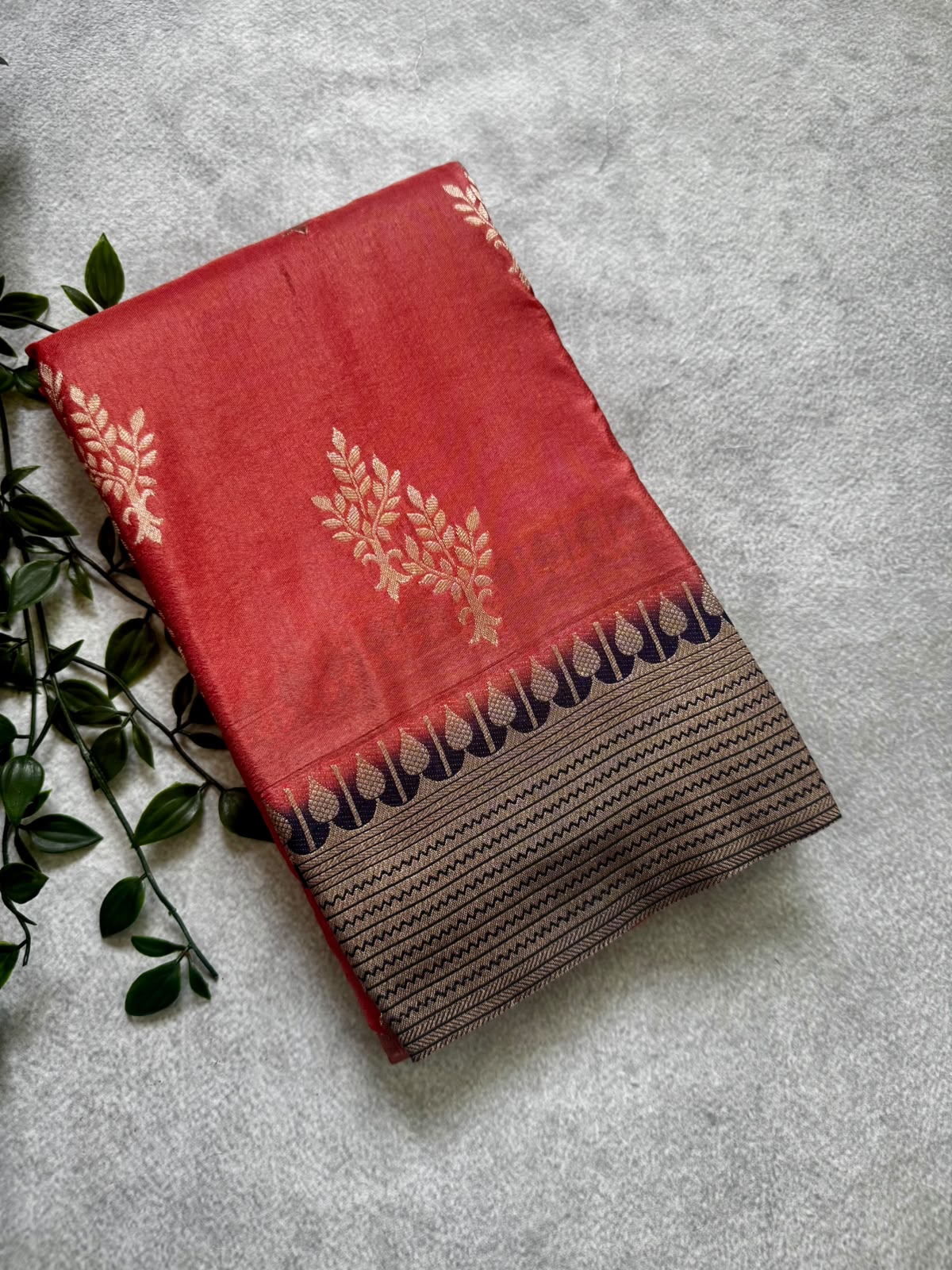 Peach crepe saree