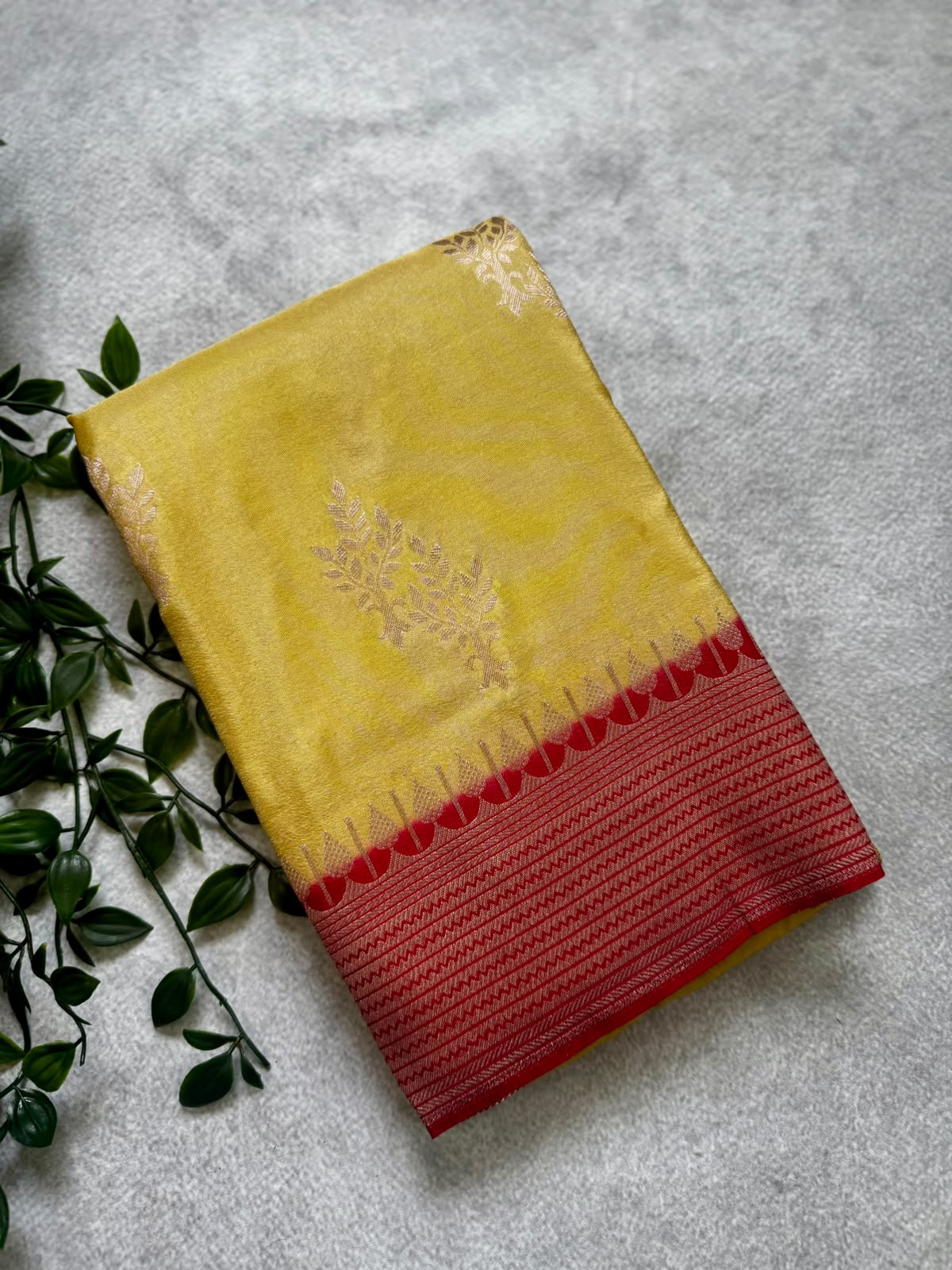 Yellow crepe saree