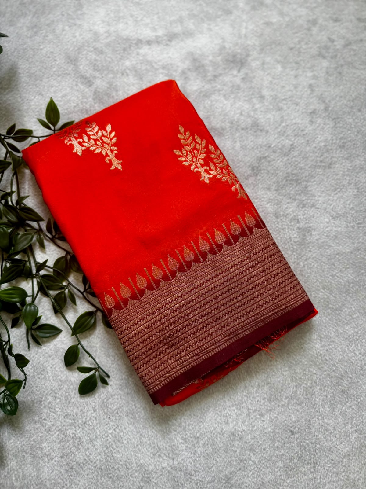 Orange crepe saree