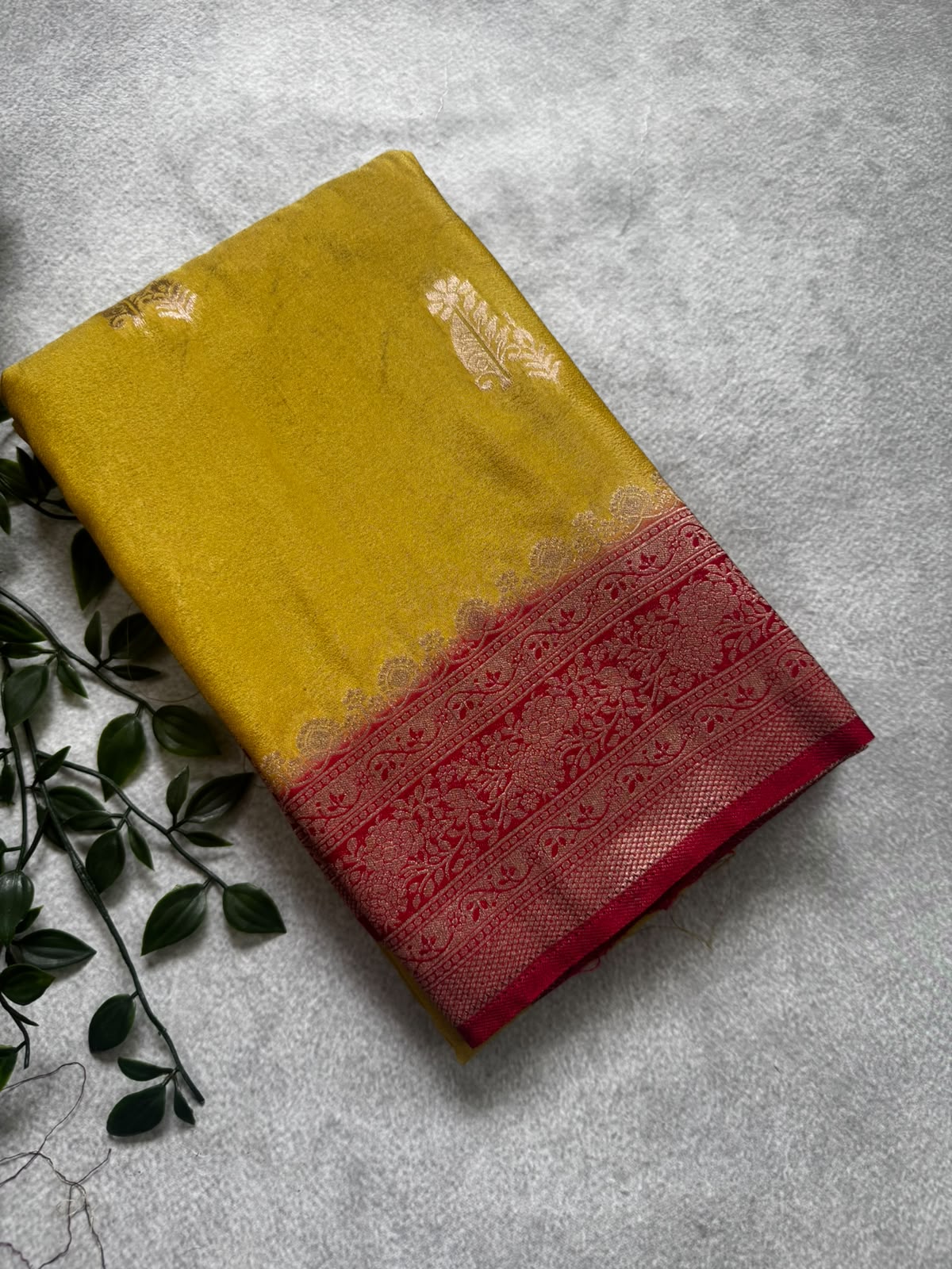 Yellow crepe saree