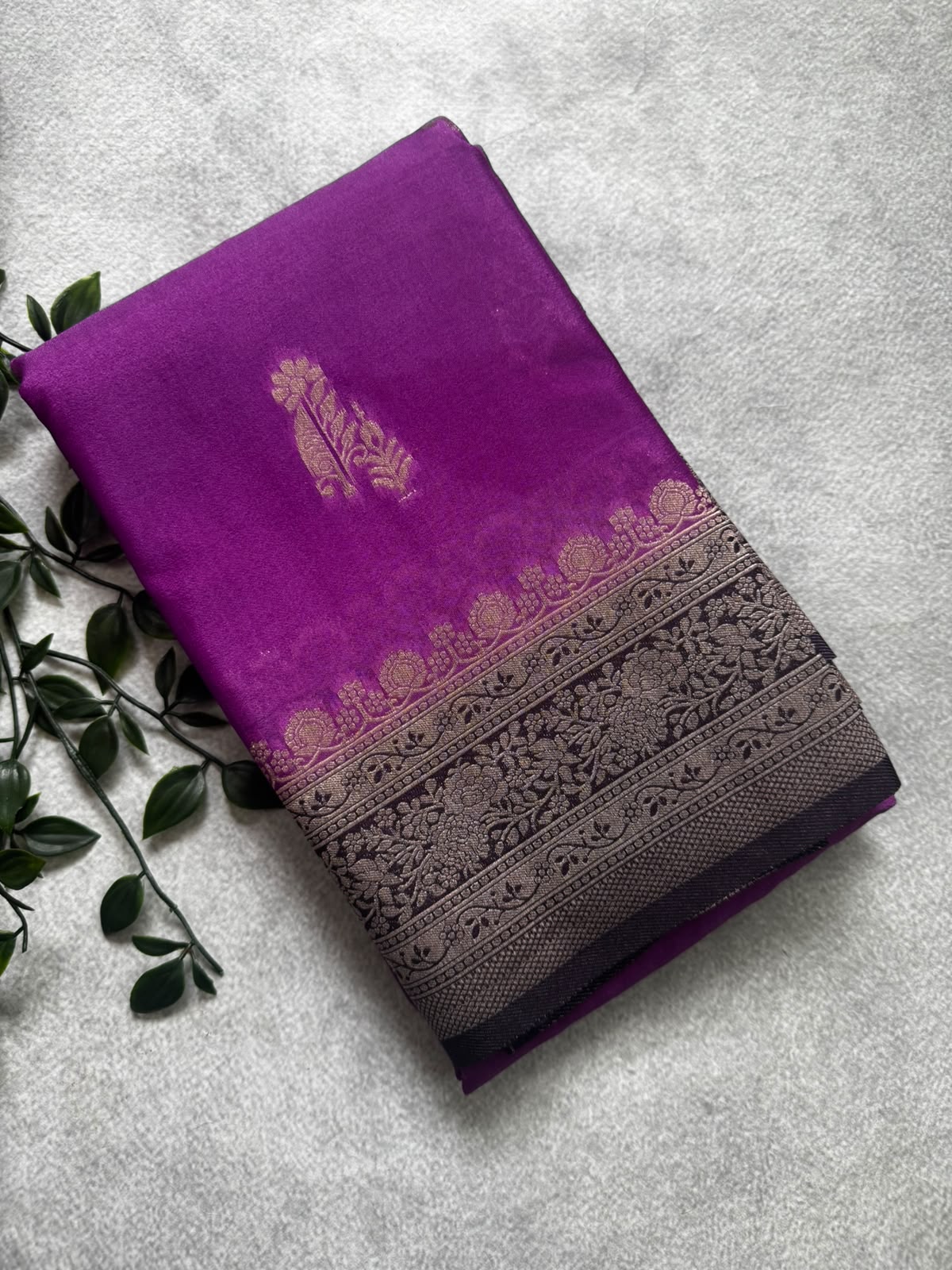 Purple crepe saree