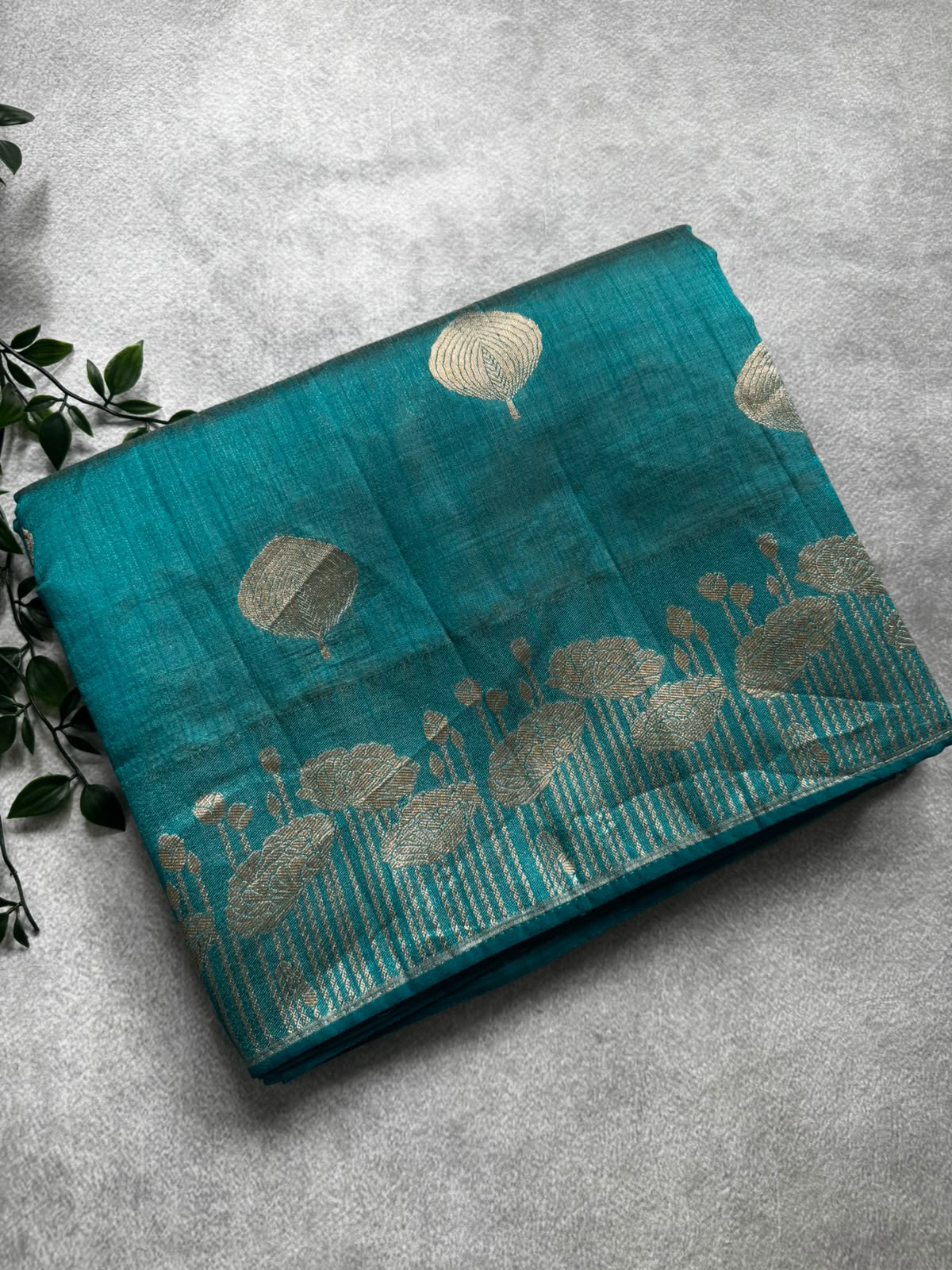 Teal tussar saree