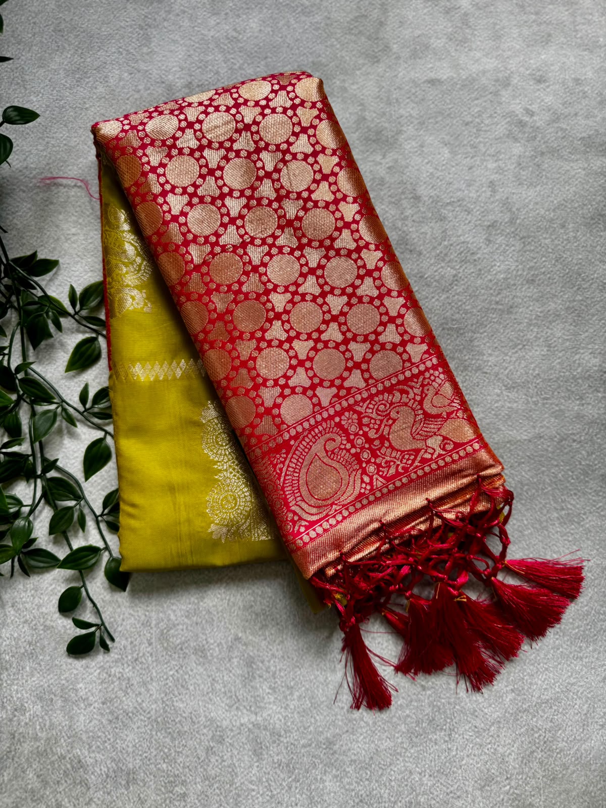 Neon green soft silk saree