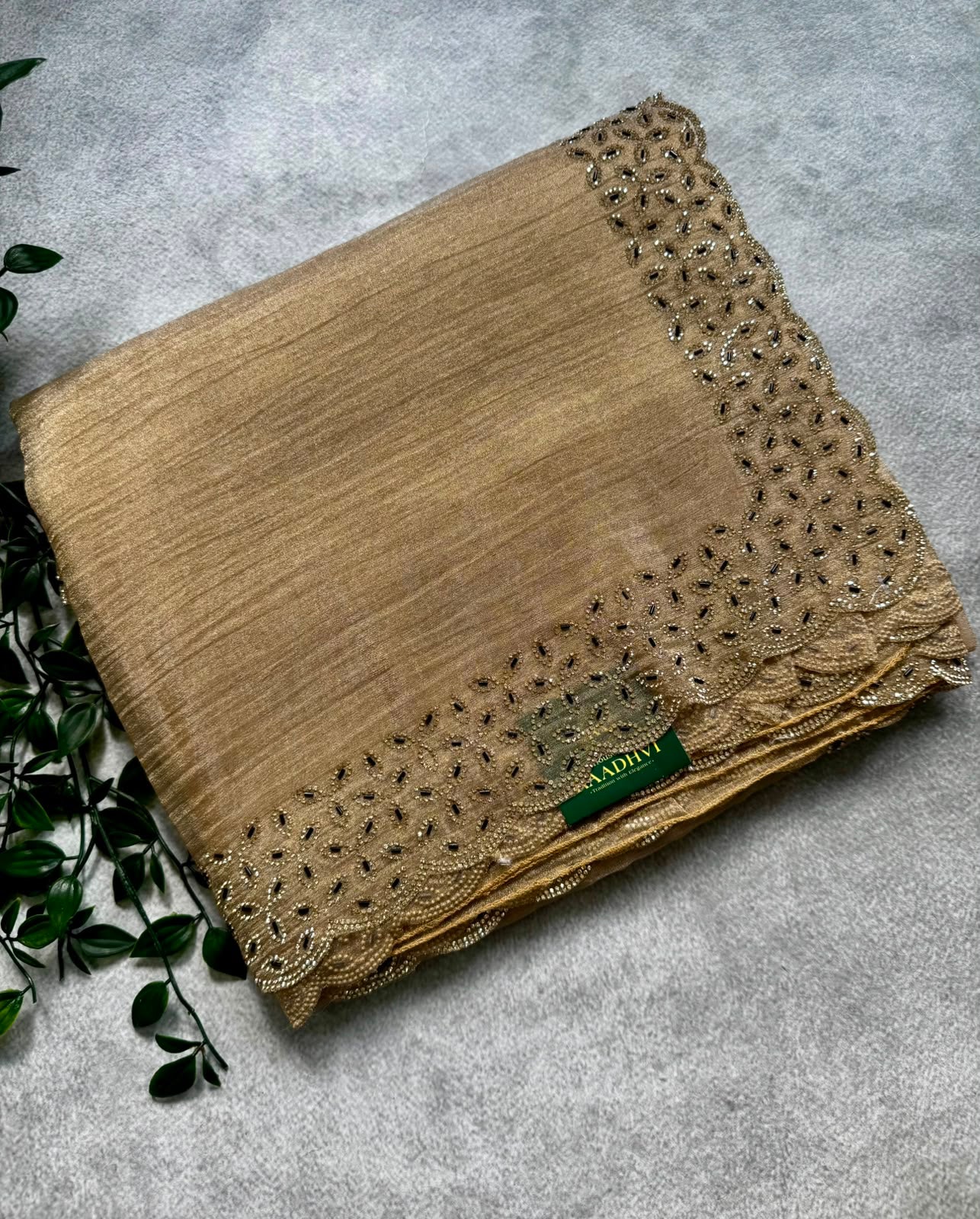 Pastel green crush tissue saree