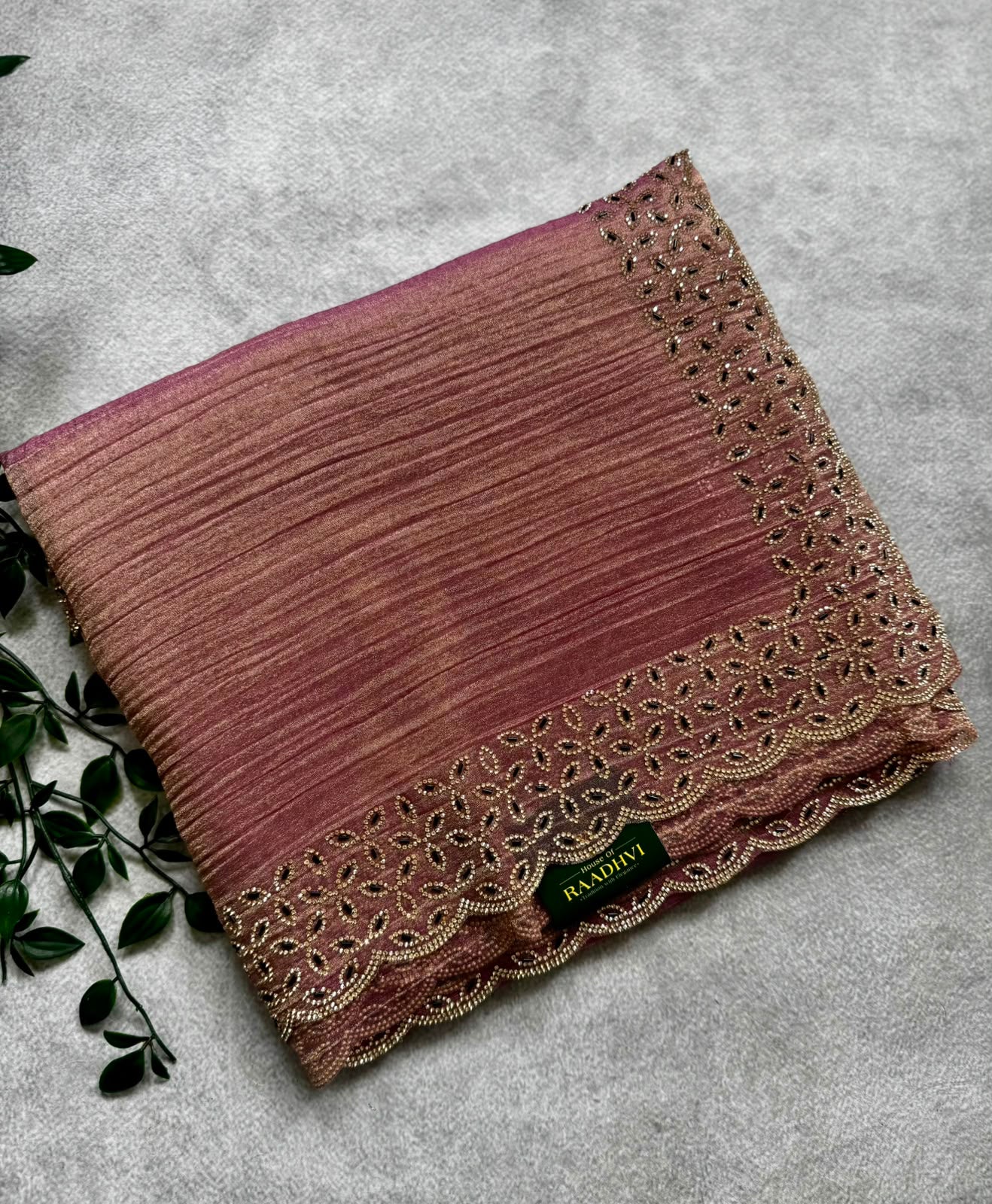 Pastel peach crush tissue saree