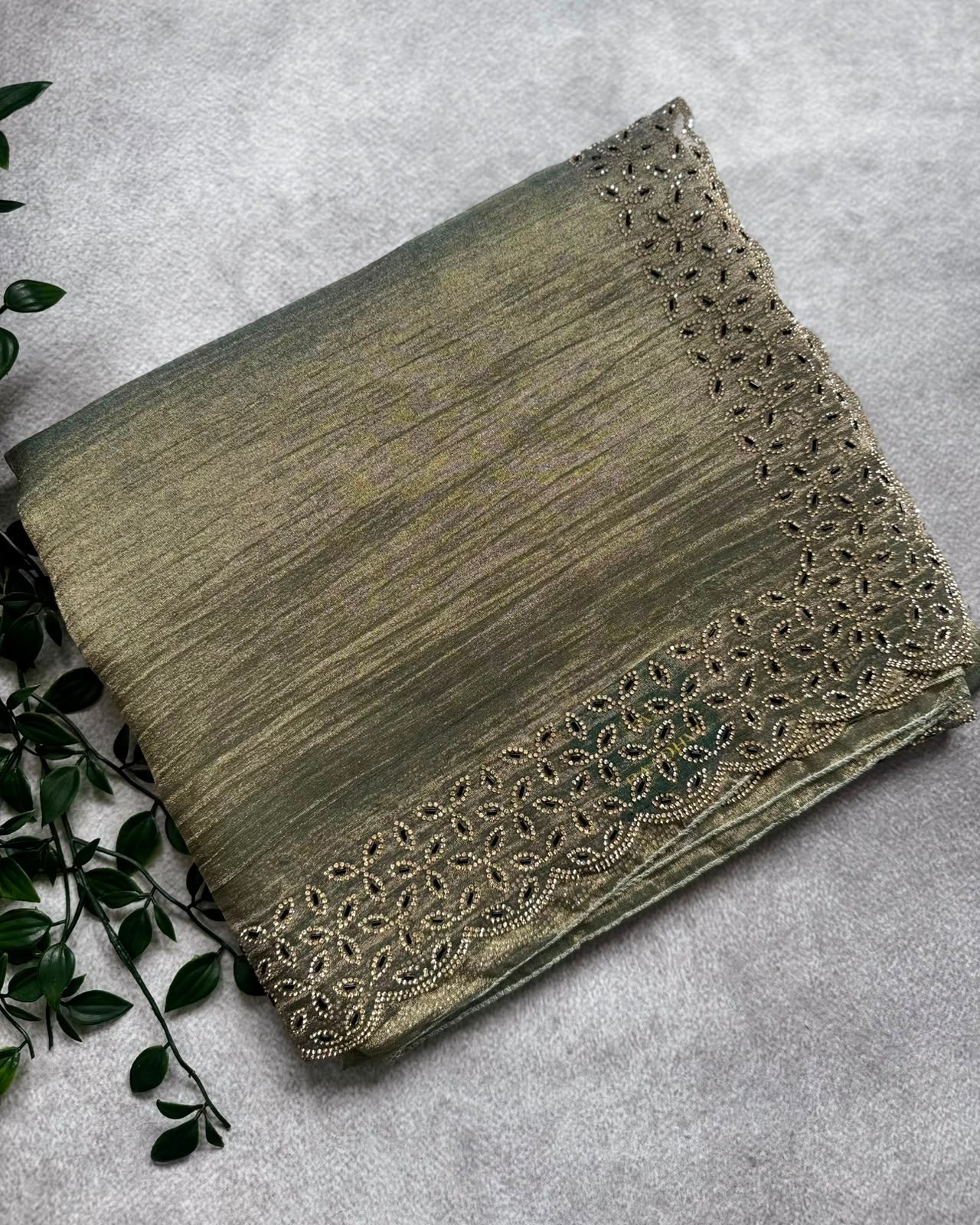 Beige crush tissue saree