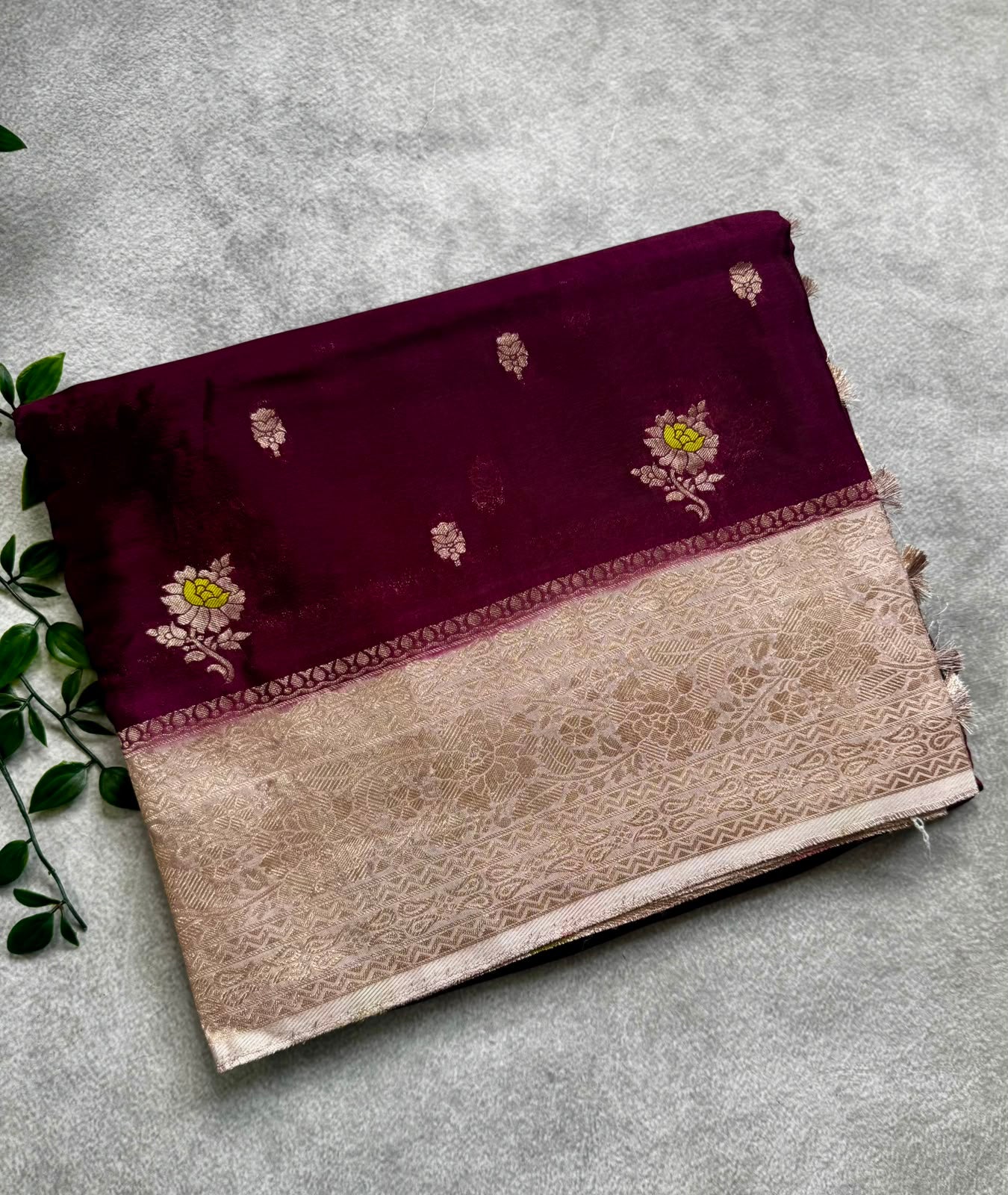 Wine crepe saree