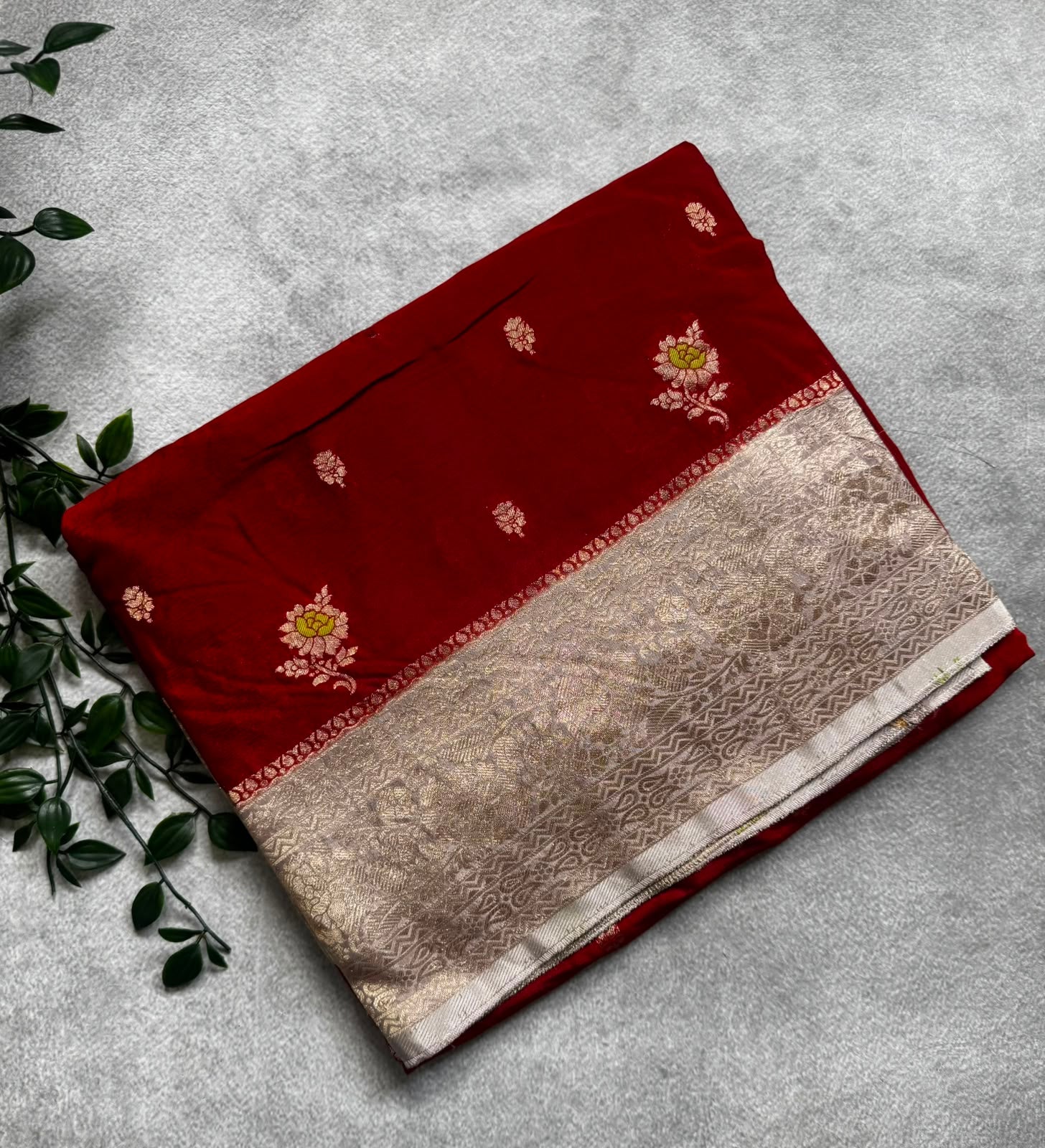 Red crepe saree