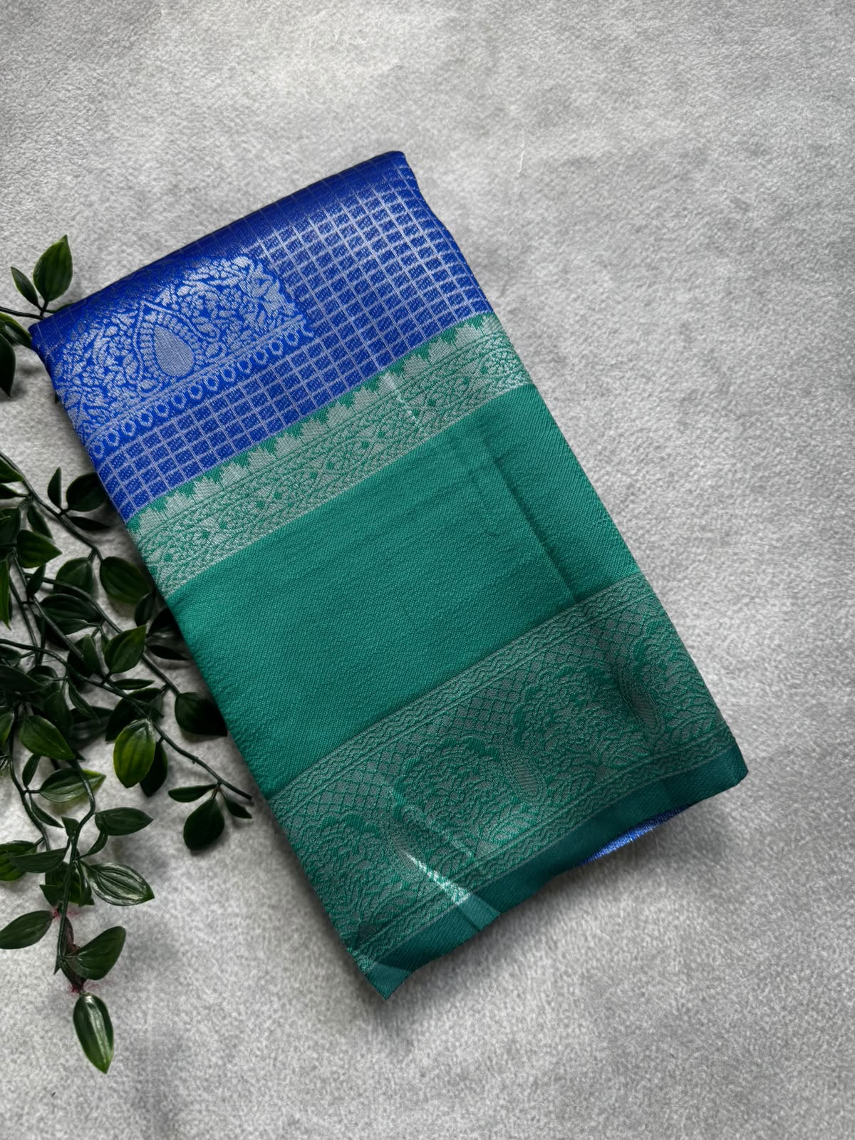 Blue checks crepe saree