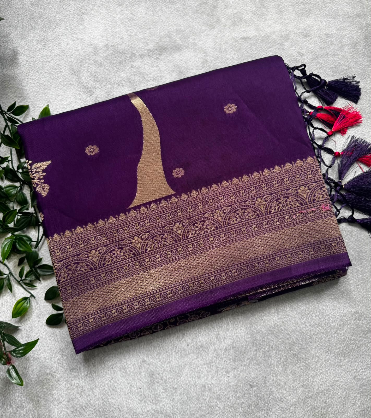 Purple crepe saree