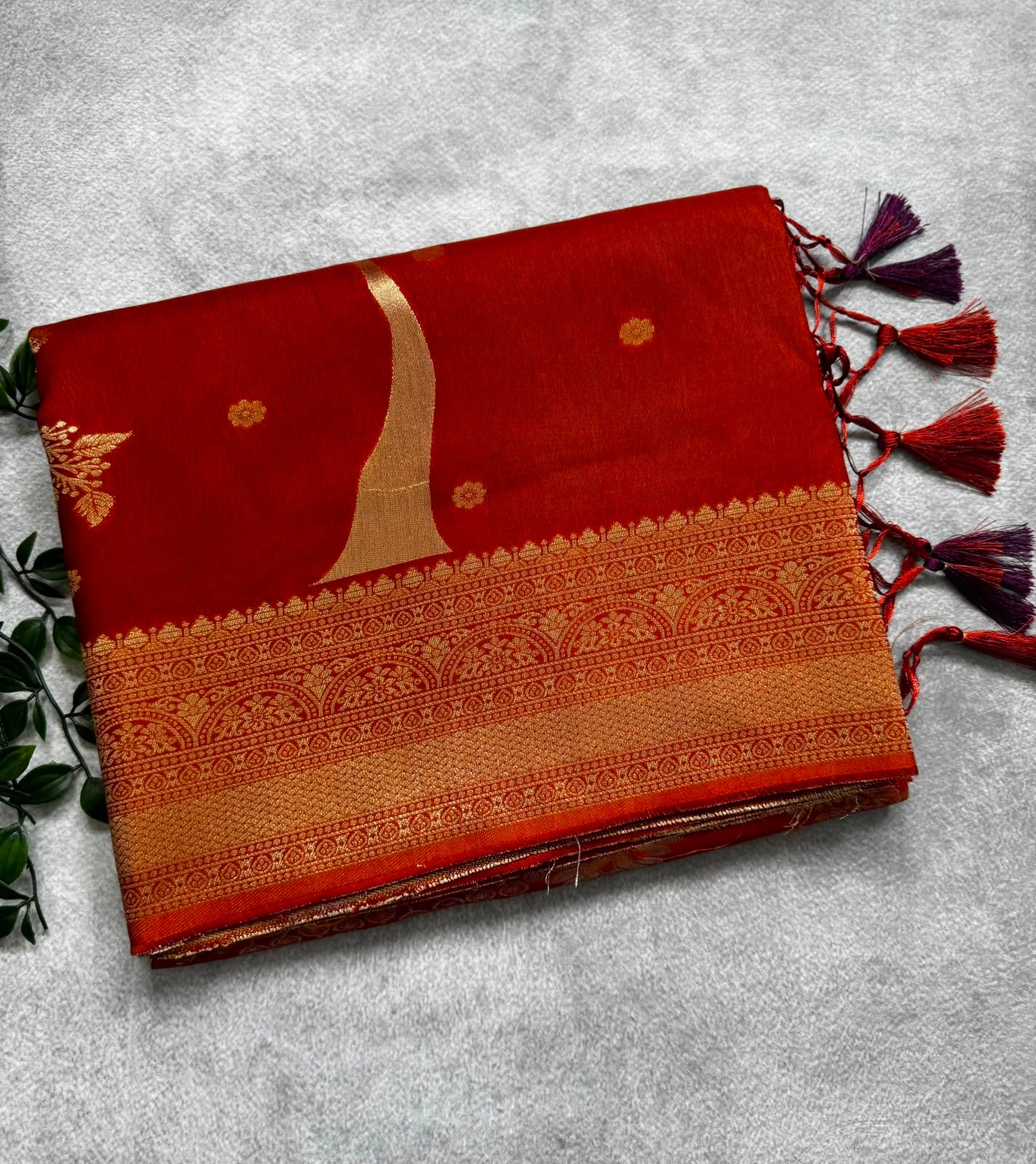 Rust crepe saree