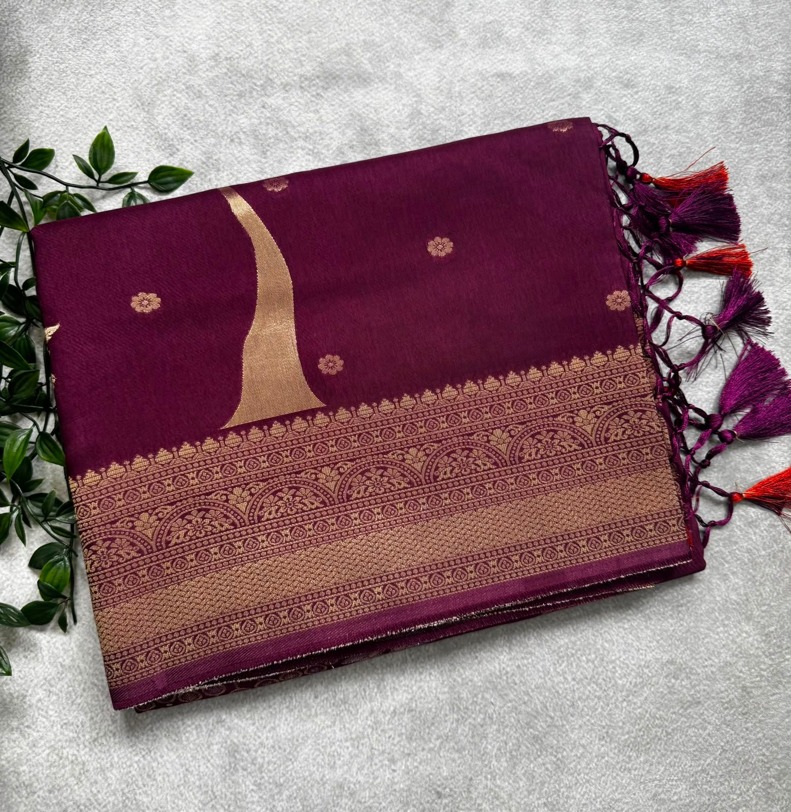 Wine crepe saree