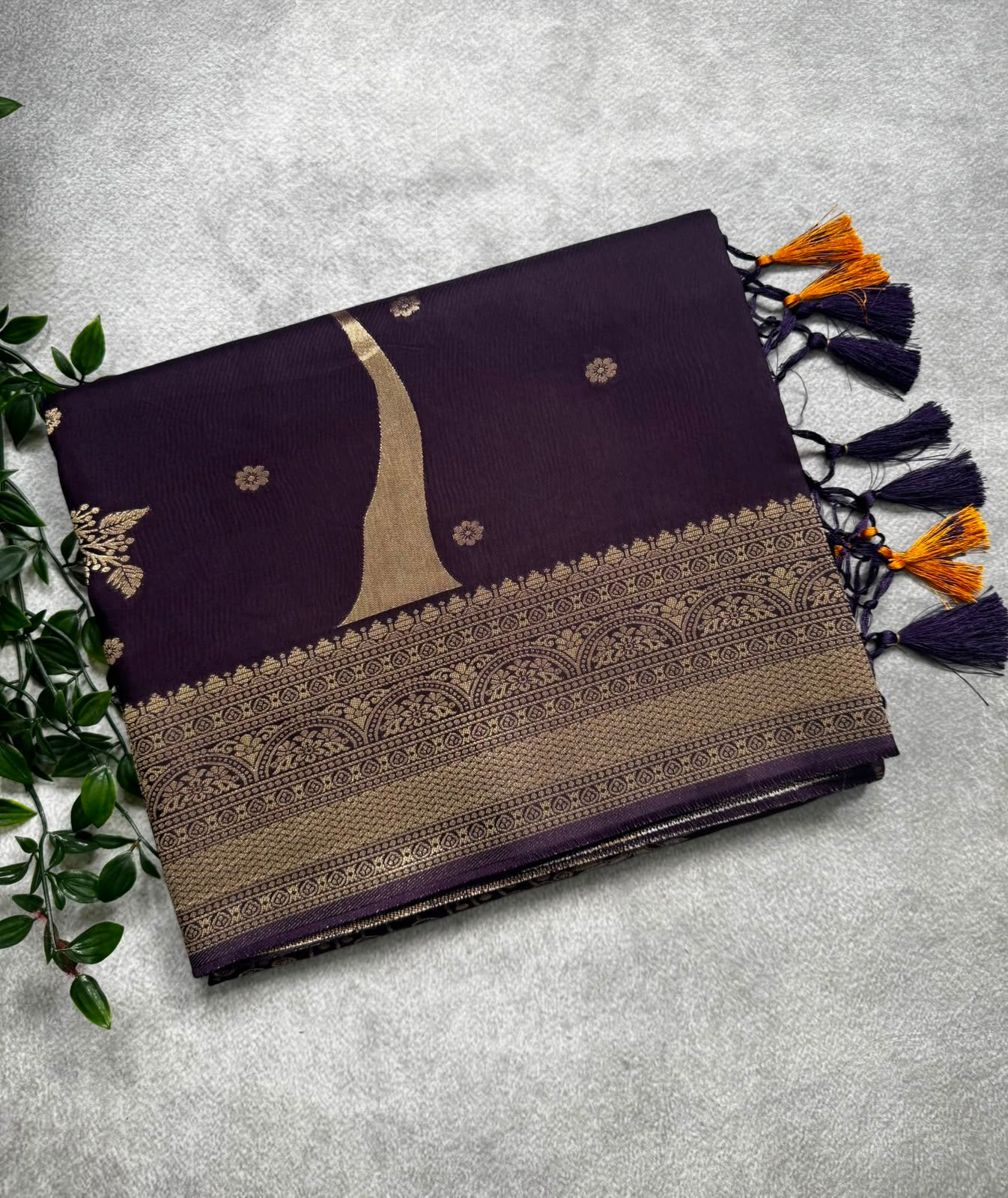 Navy blue crepe saree