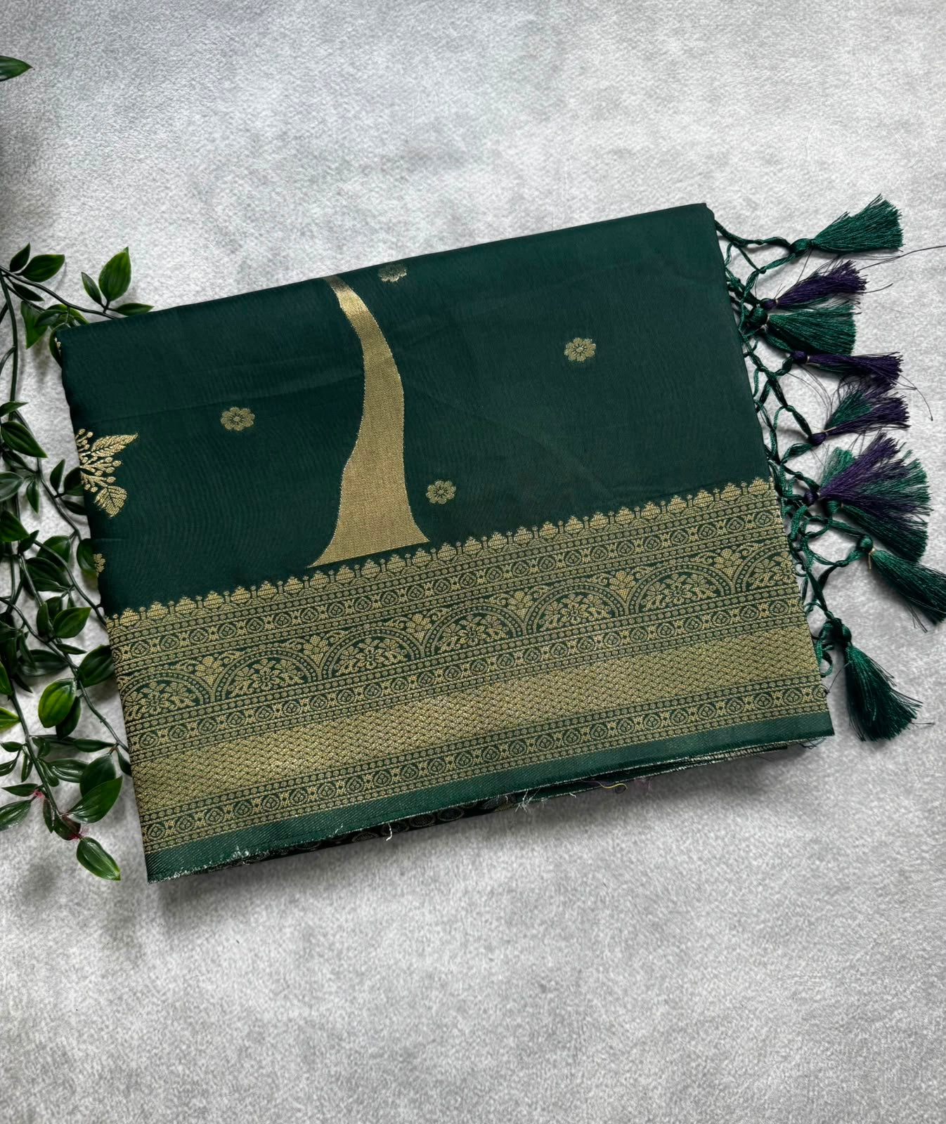 Bottle green crepe saree