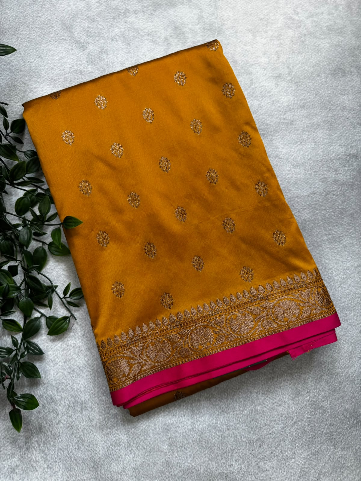 Mustard semi benarasi saree