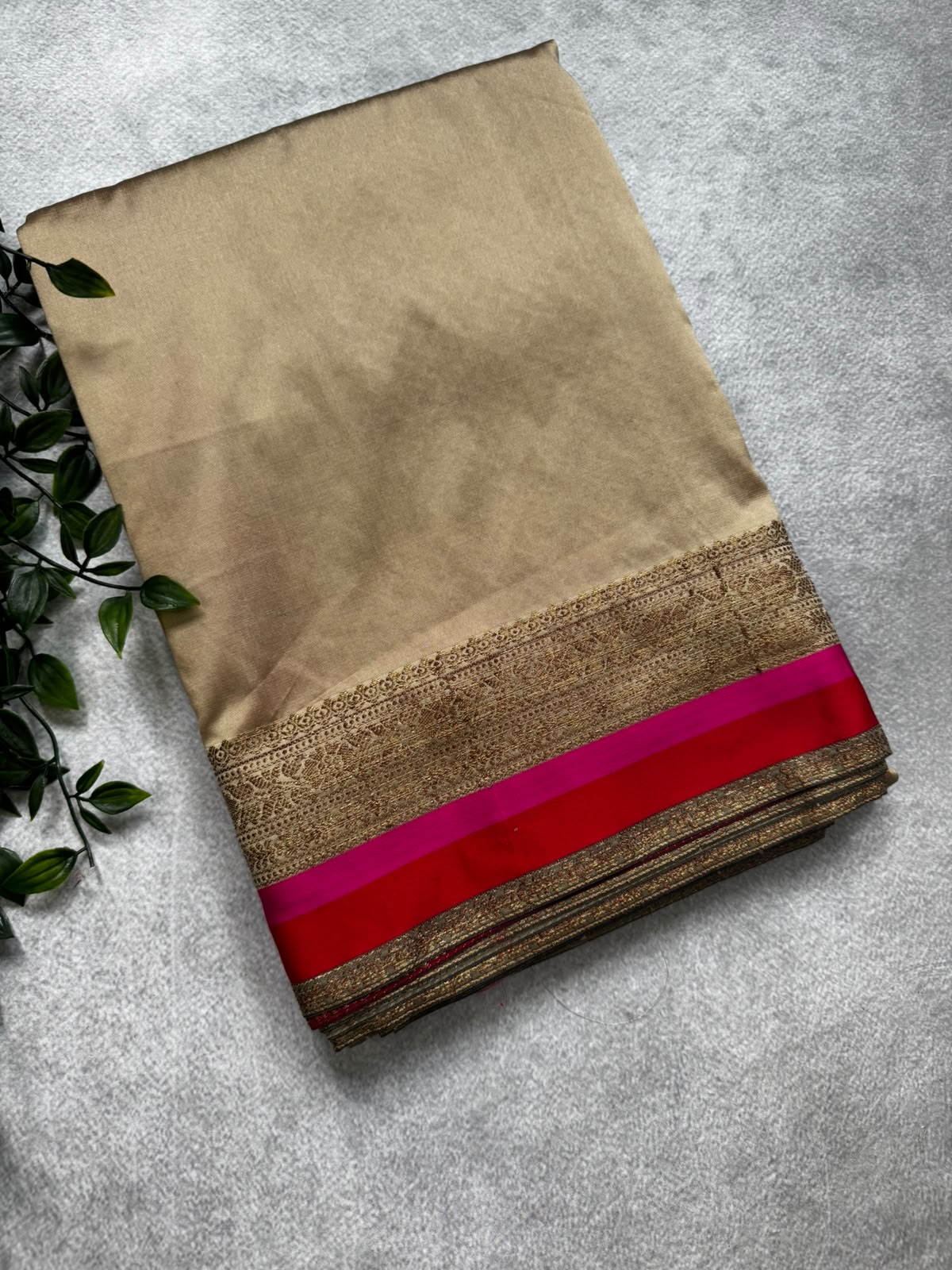 Beige semi benarasi saree