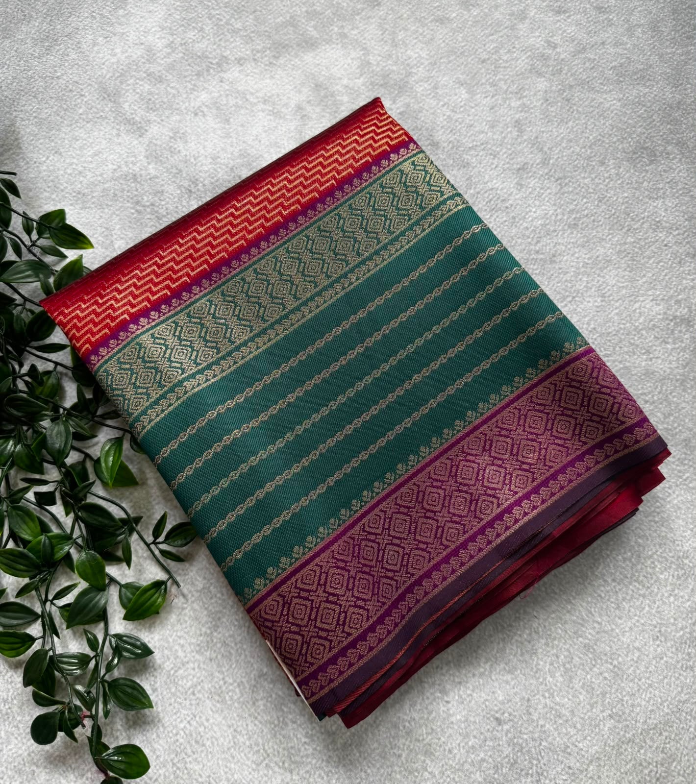 Red semi crepe saree