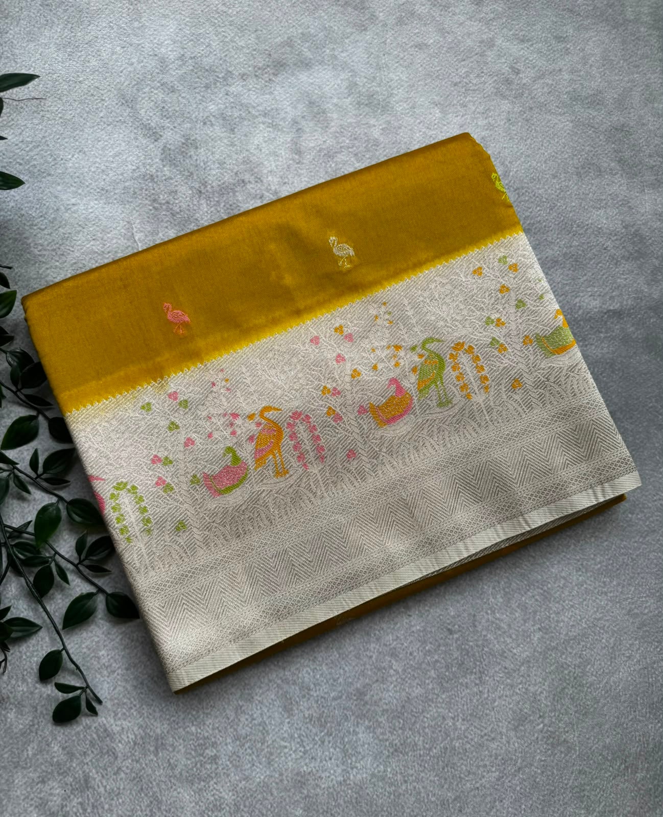 Yellow semi crepe saree