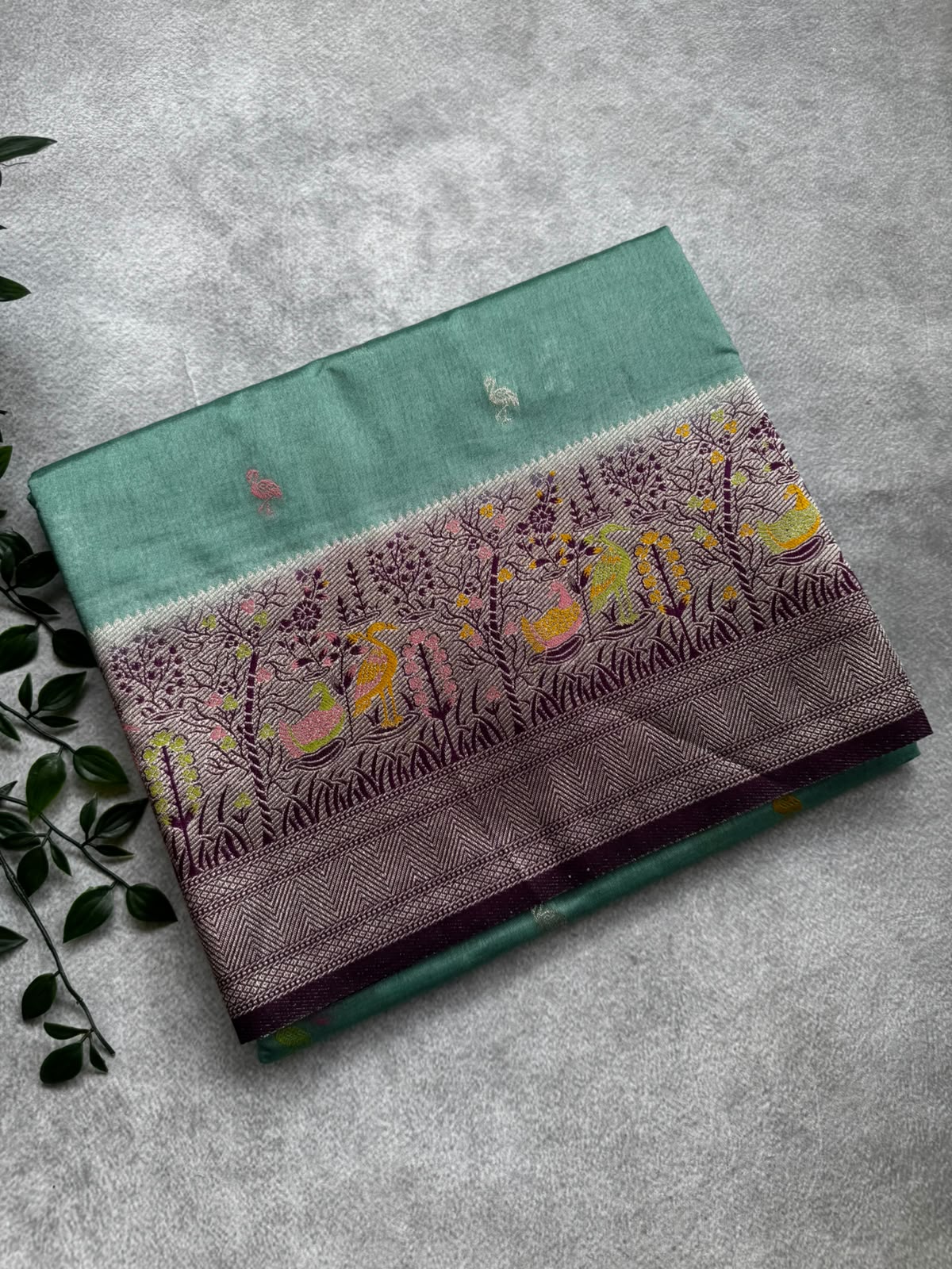 Pastel green semi crepe saree