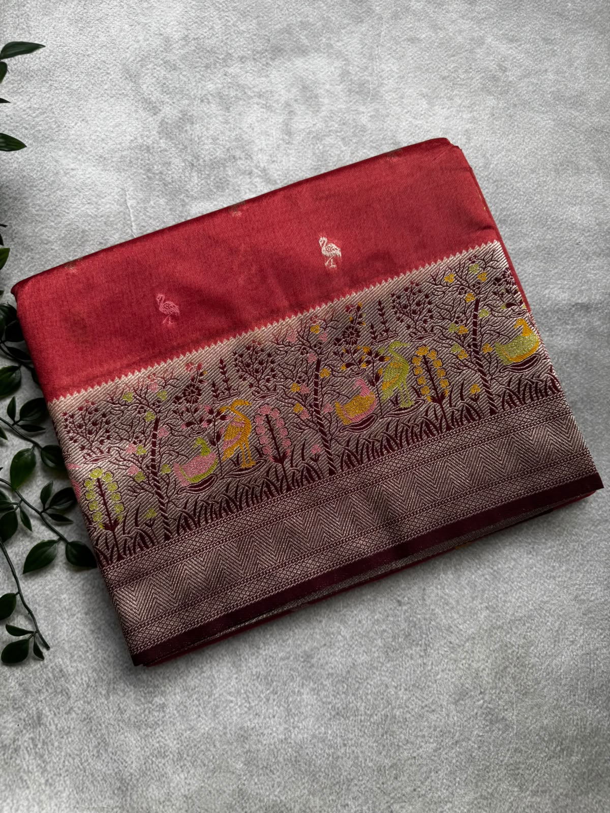 Rust semi crepe saree