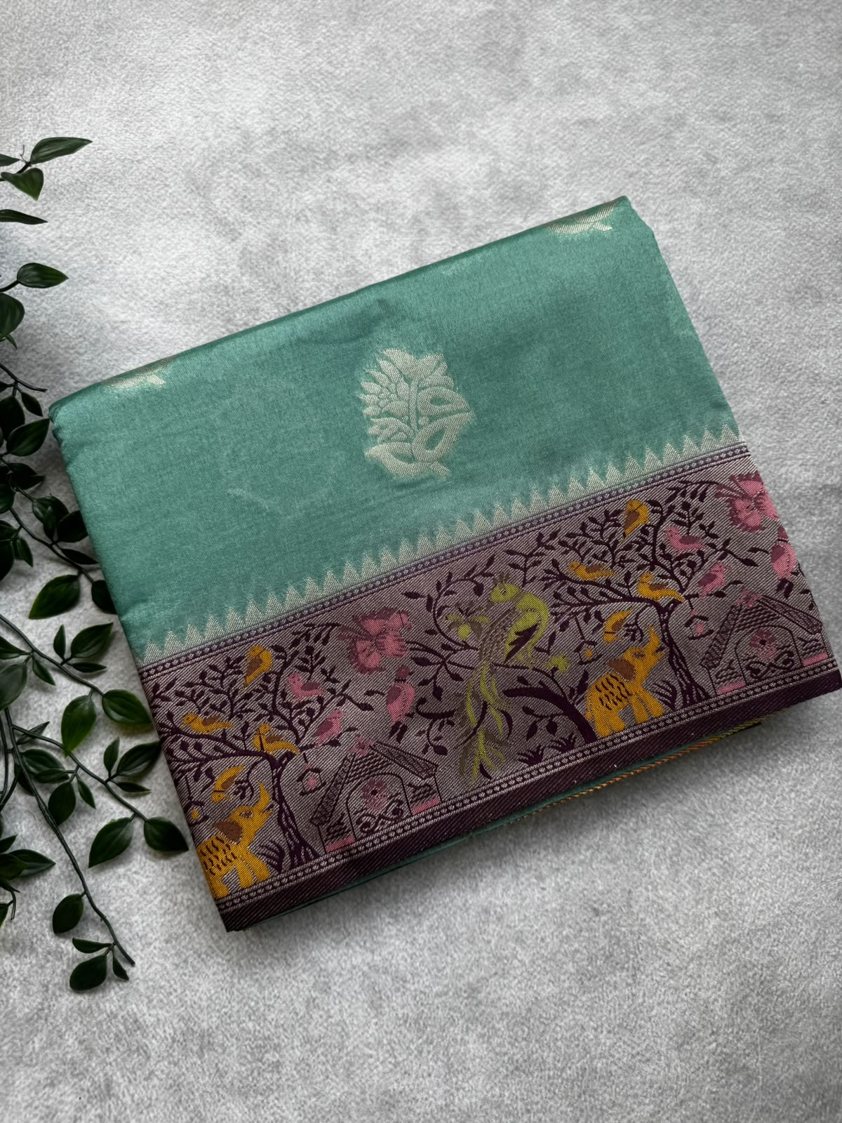 Pastel green semi crepe saree