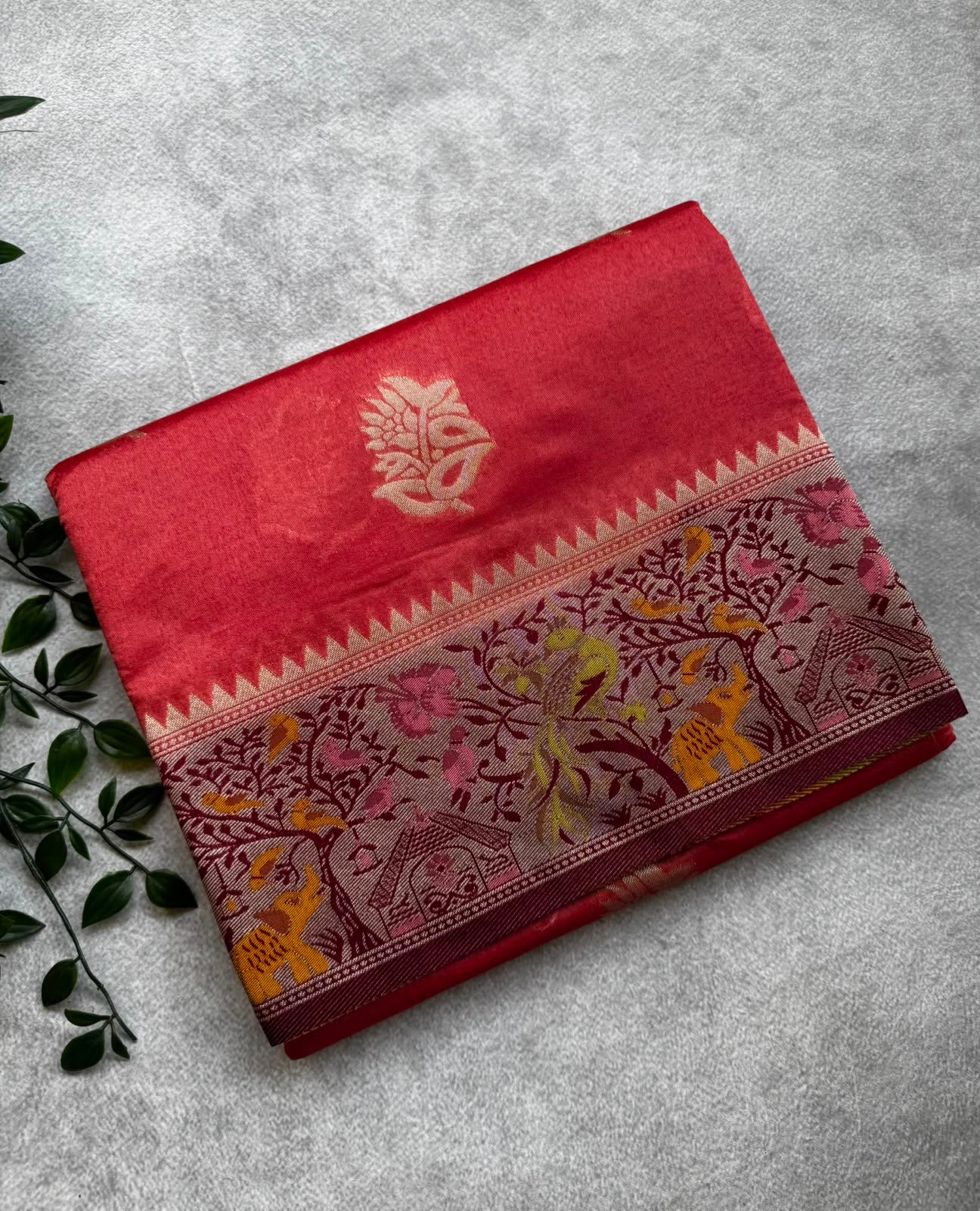 Rust semi crepe saree