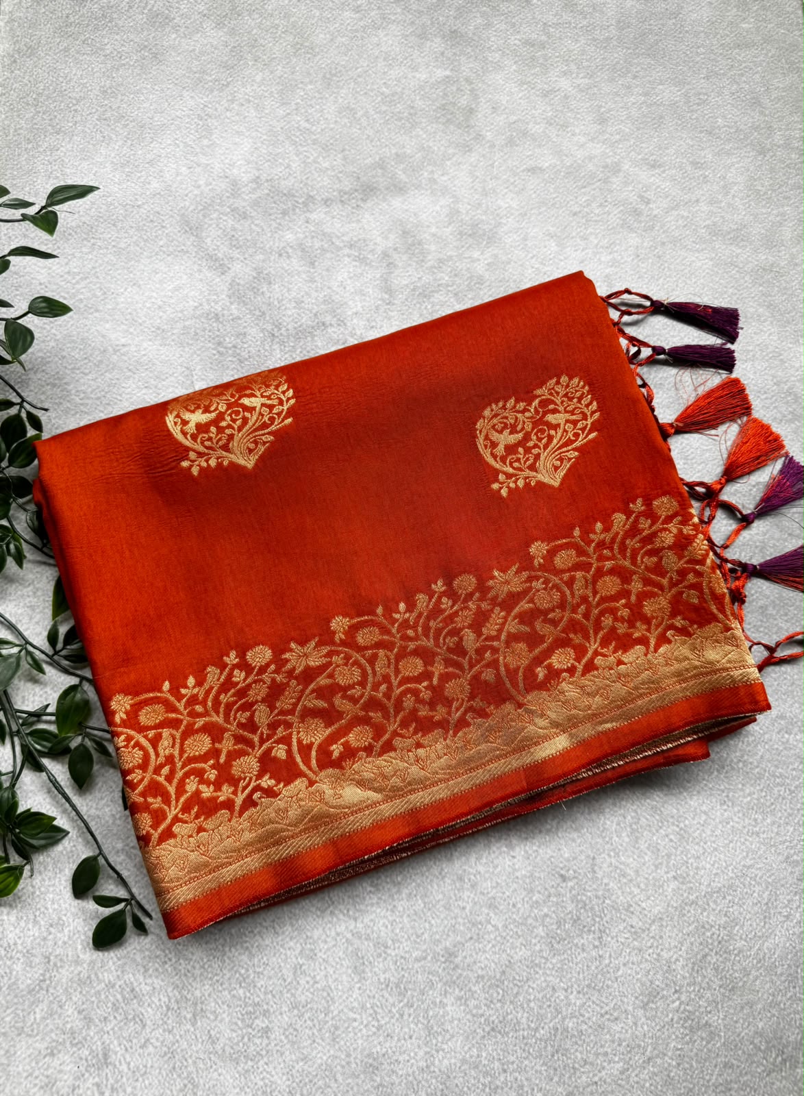 Rust crepe saree