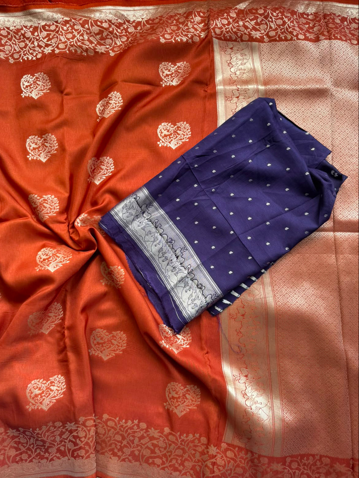 Rust crepe saree