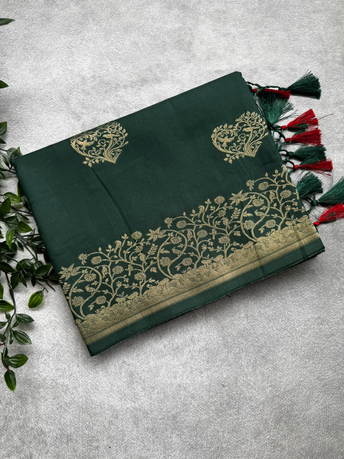 Bottle green crepe saree