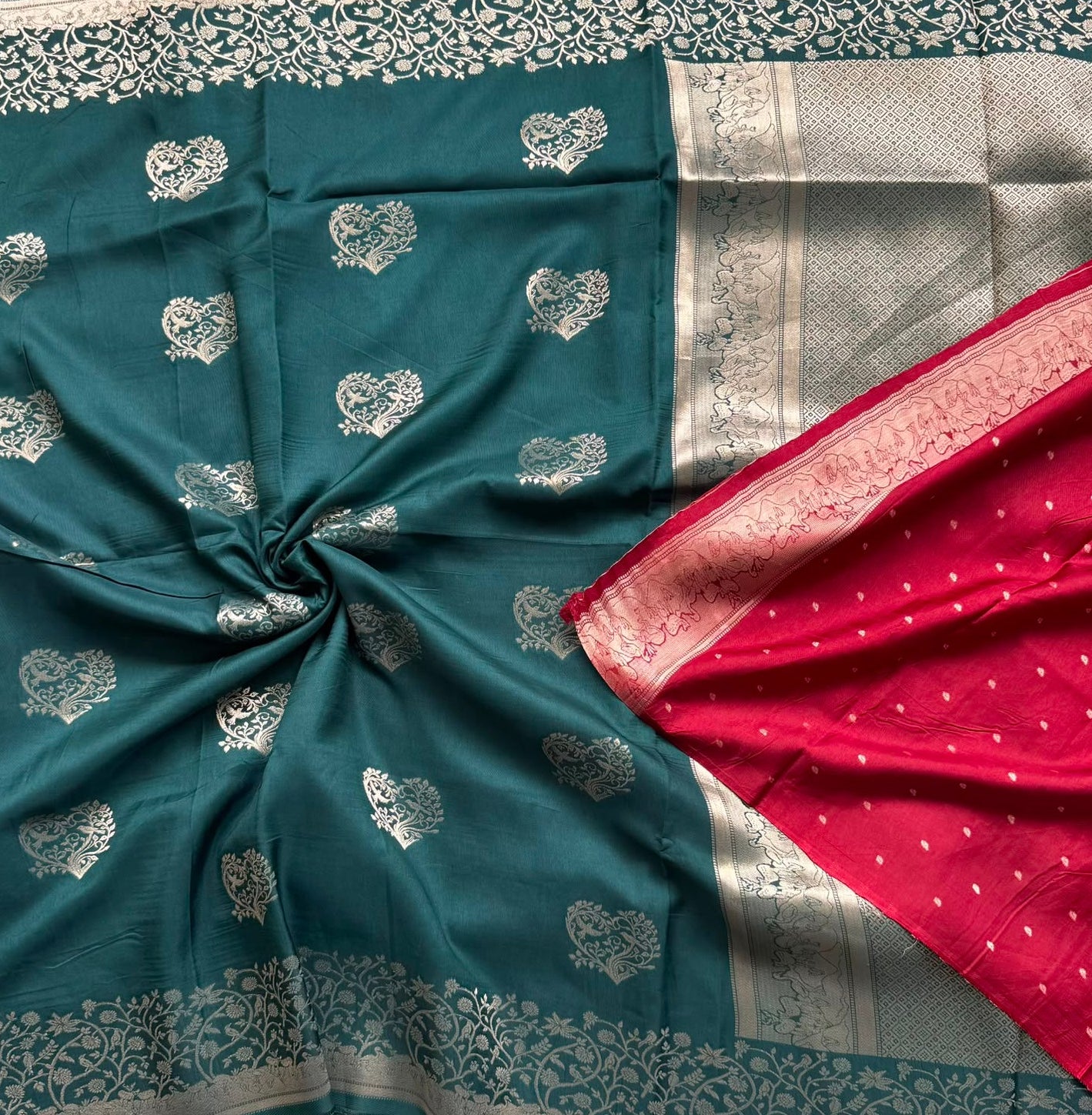 Bottle green crepe saree