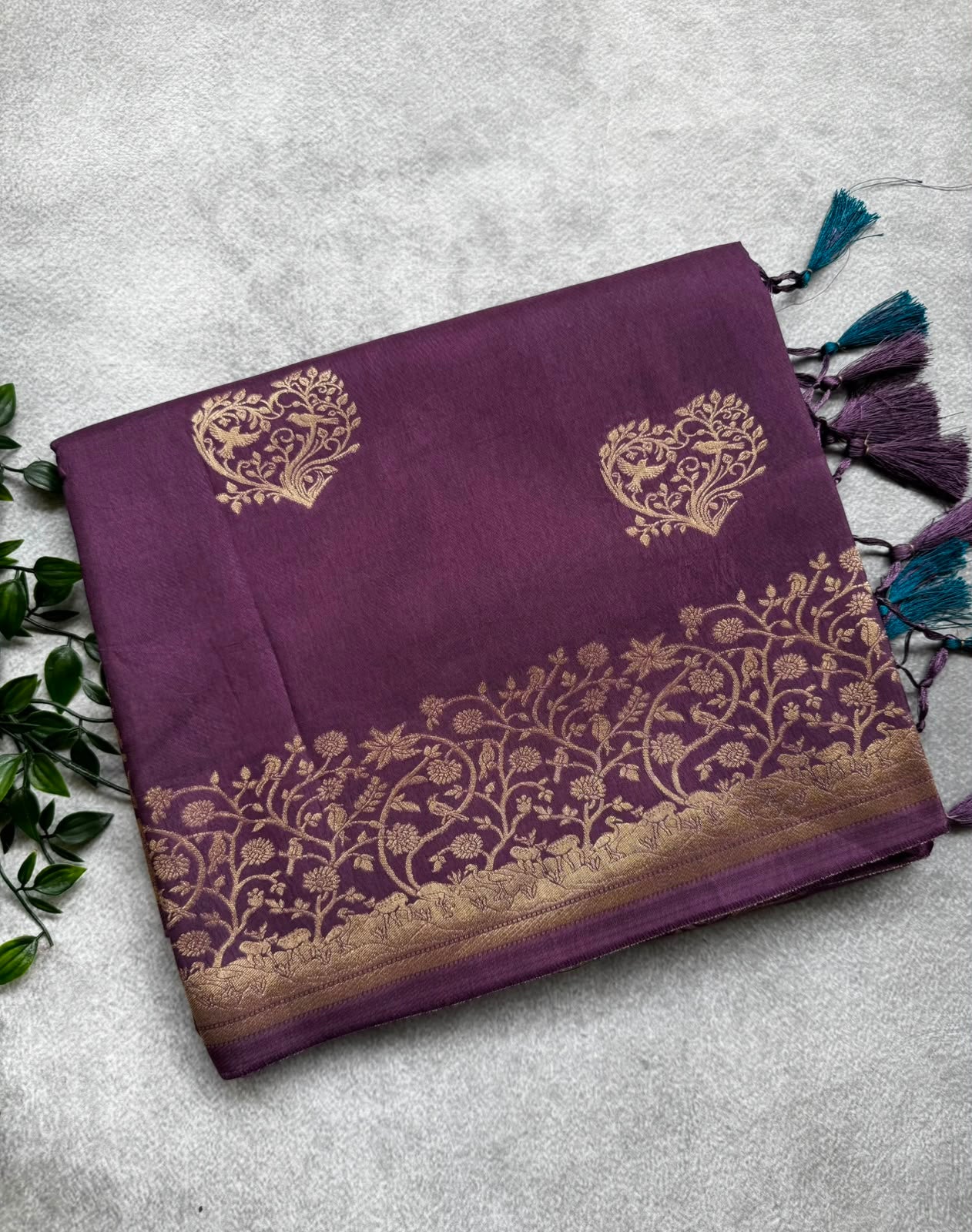 Plum purple crepe saree