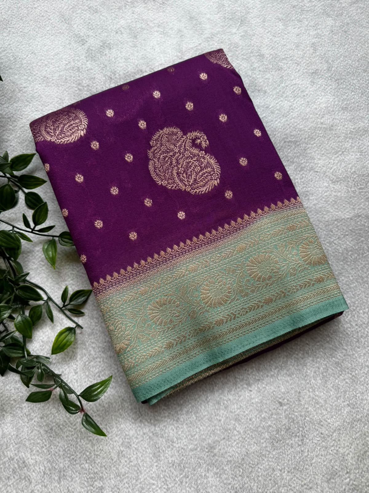 Purple semi crepe silk saree