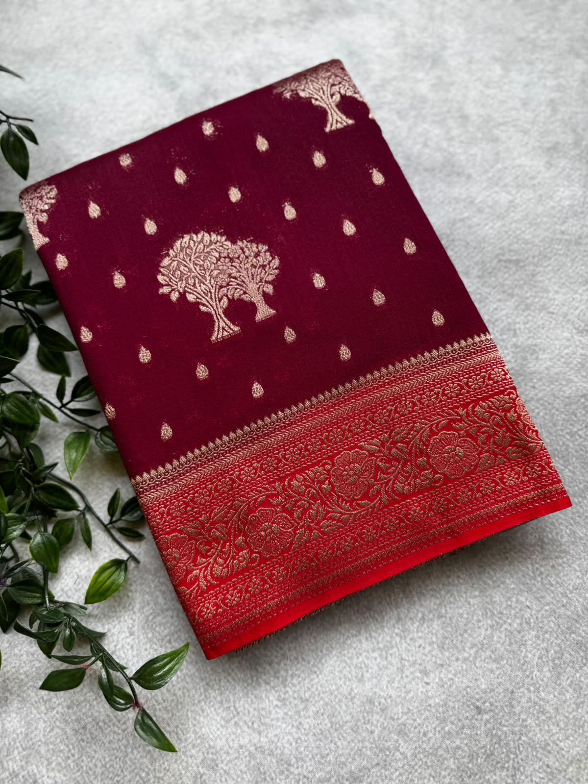 Maroon semi crepe silk saree