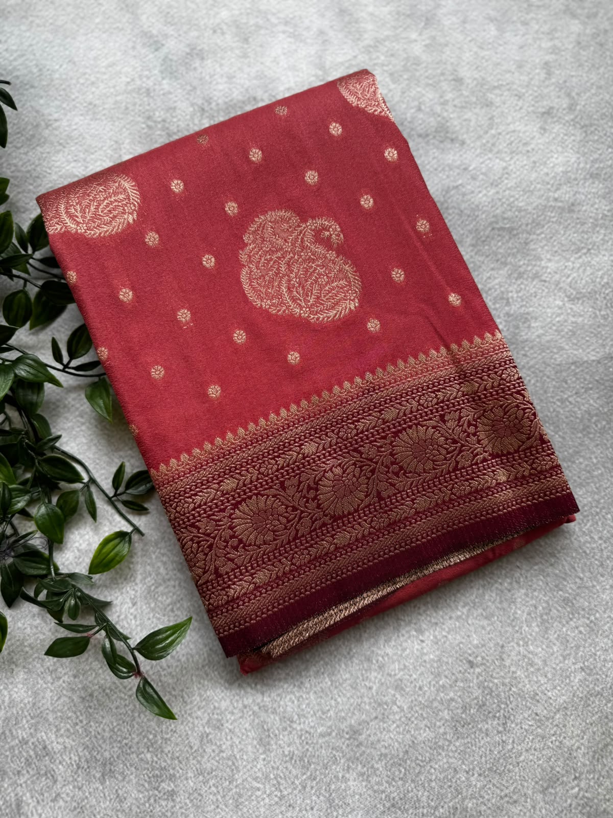 Peach semi crepe silk saree