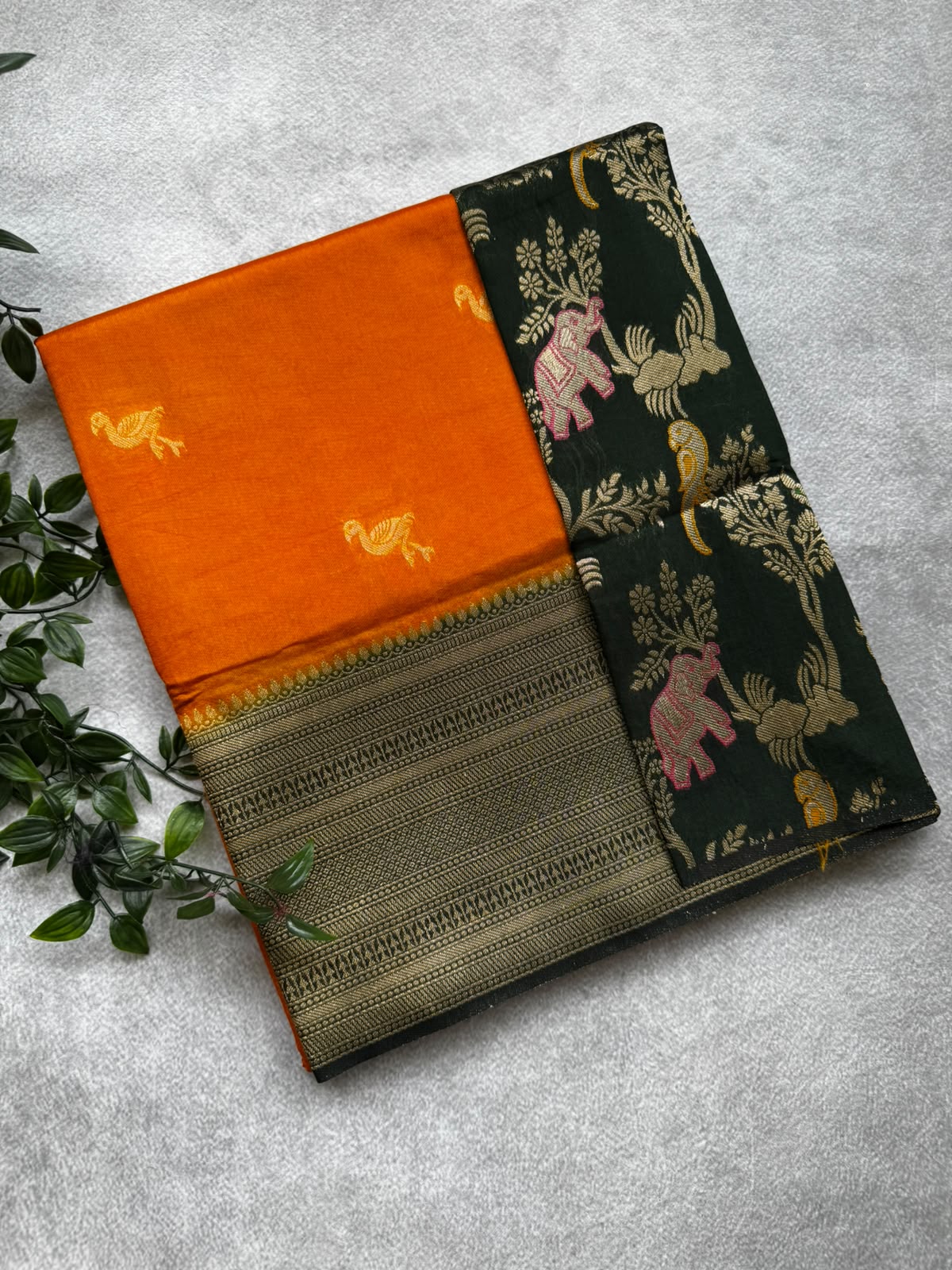 Orange small butta tussar saree