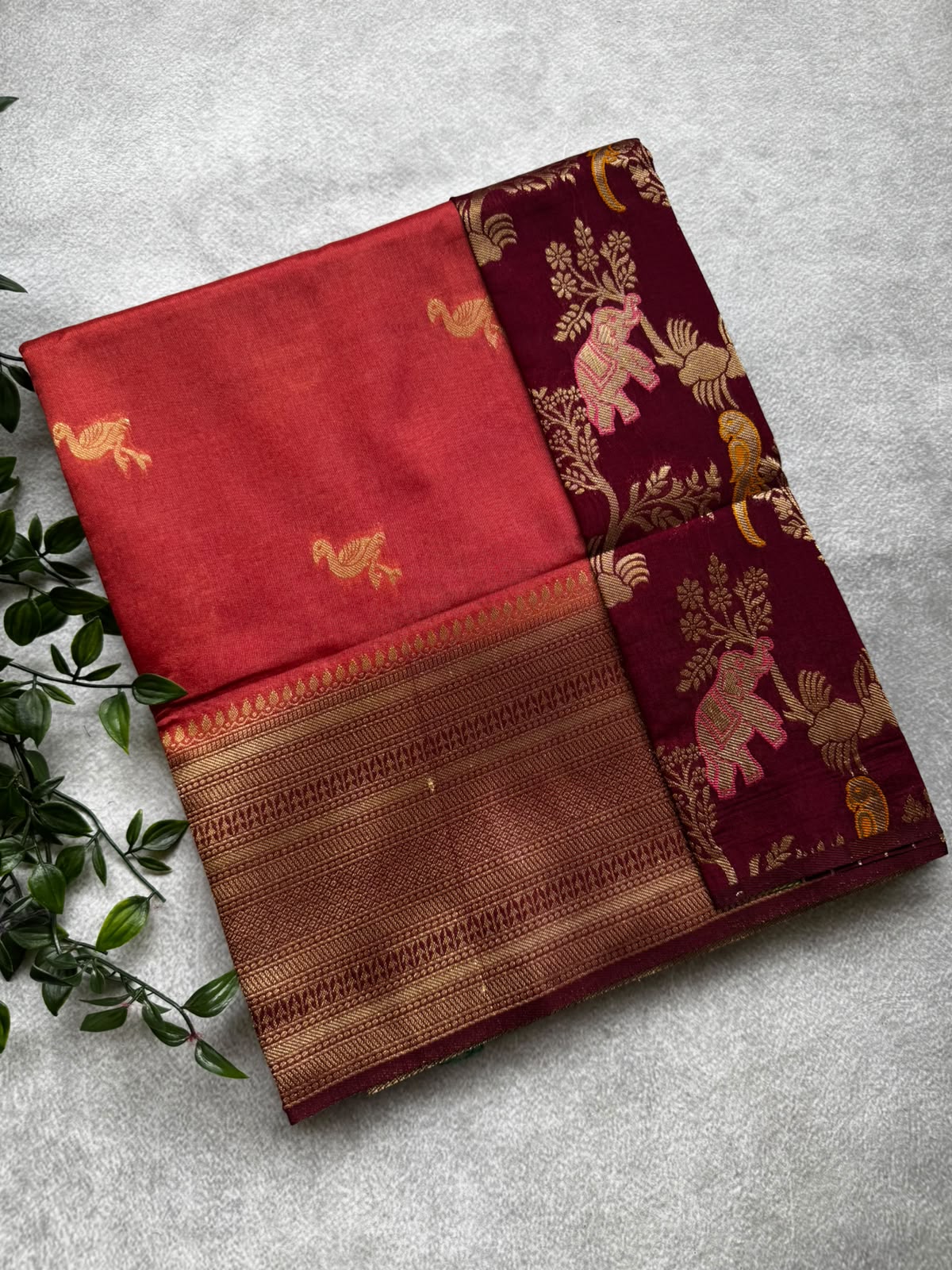 Rust small butta tussar saree