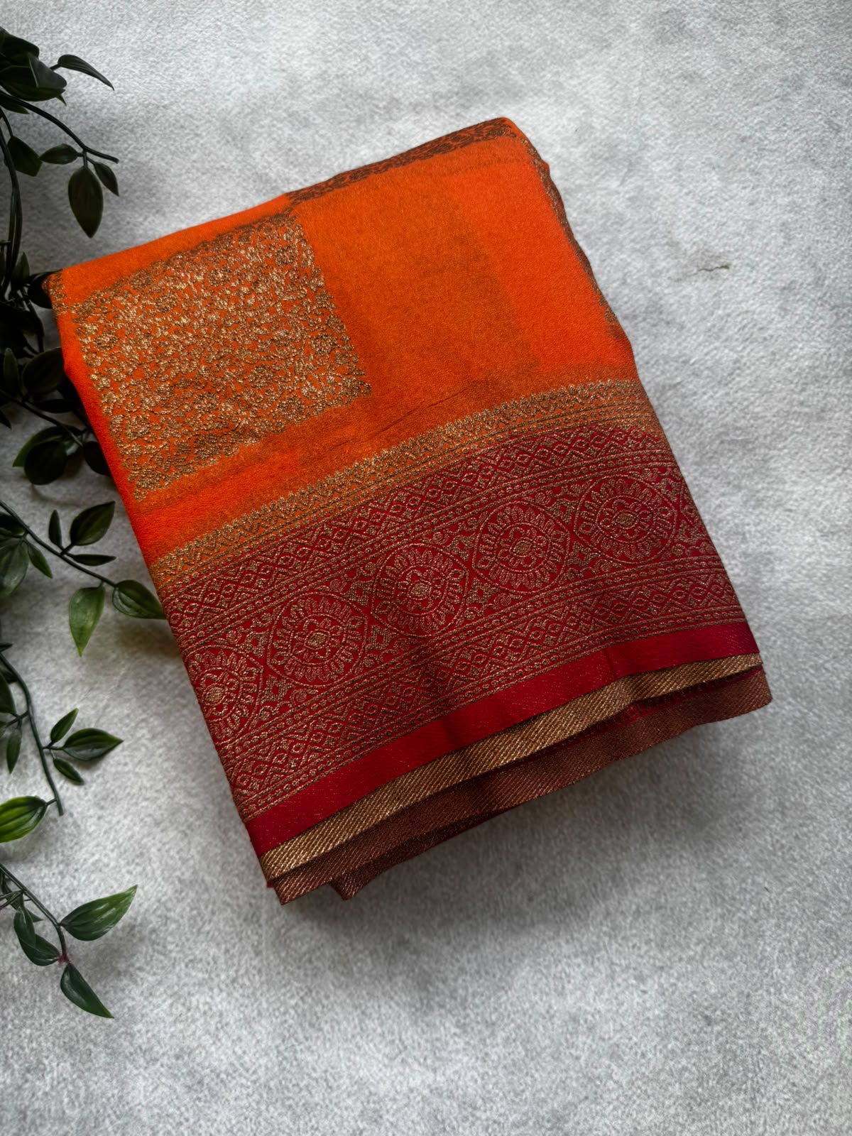 Orange checks banarasi crepe saree