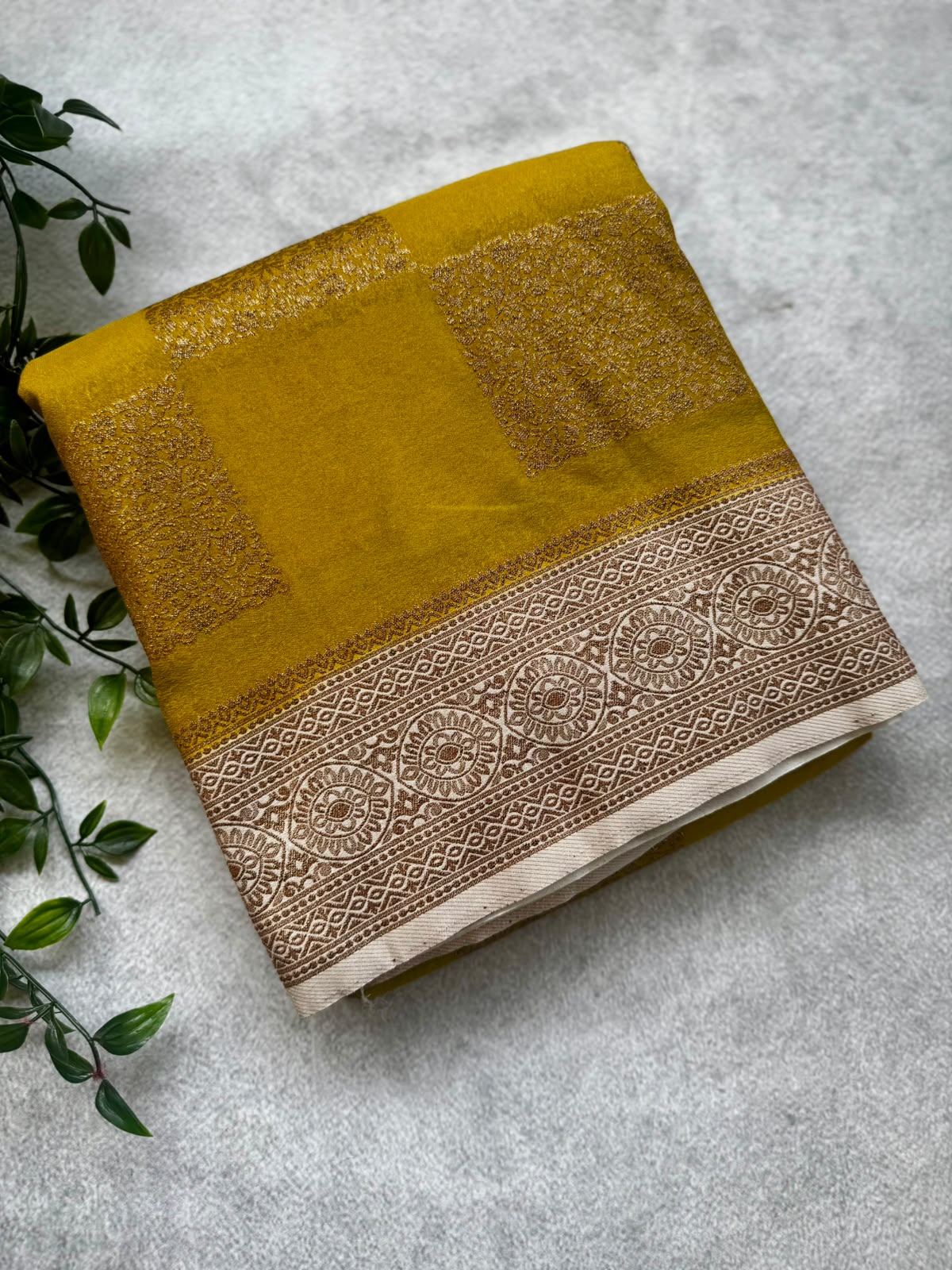 Mustard checks banarasi crepe saree