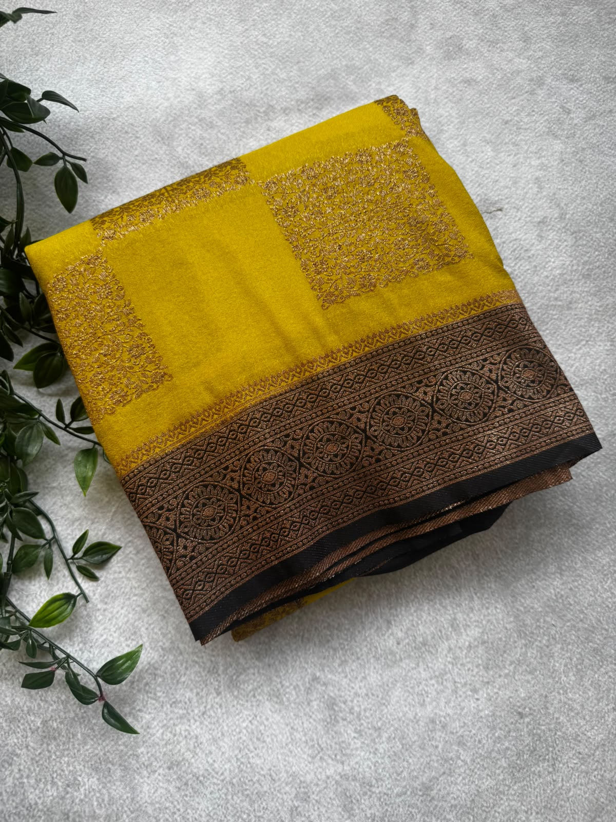 Mustard checks banarasi crepe saree