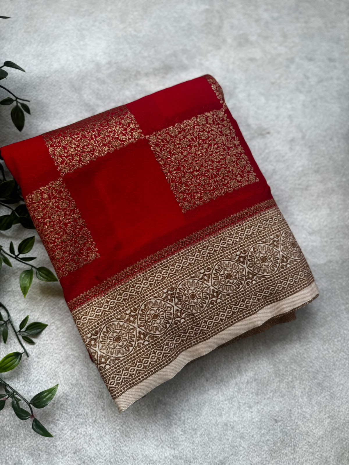Red checks banarasi crepe saree