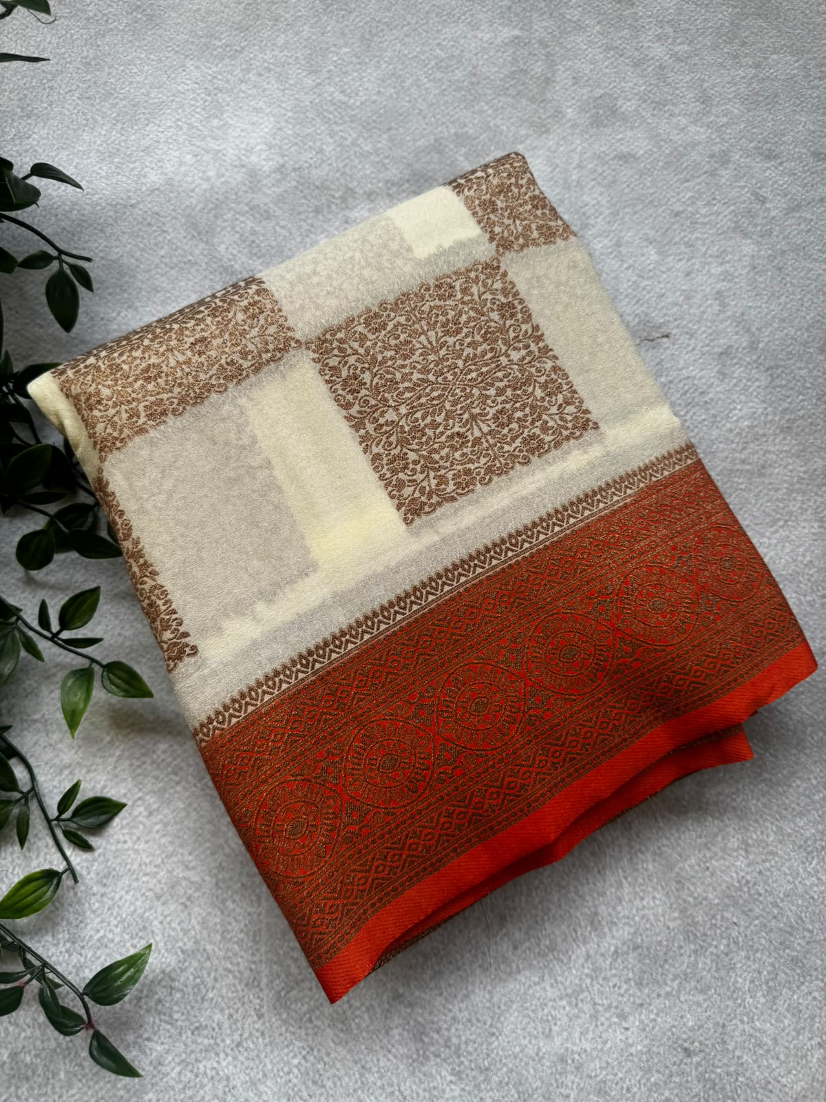 Cream checks banarasi crepe saree