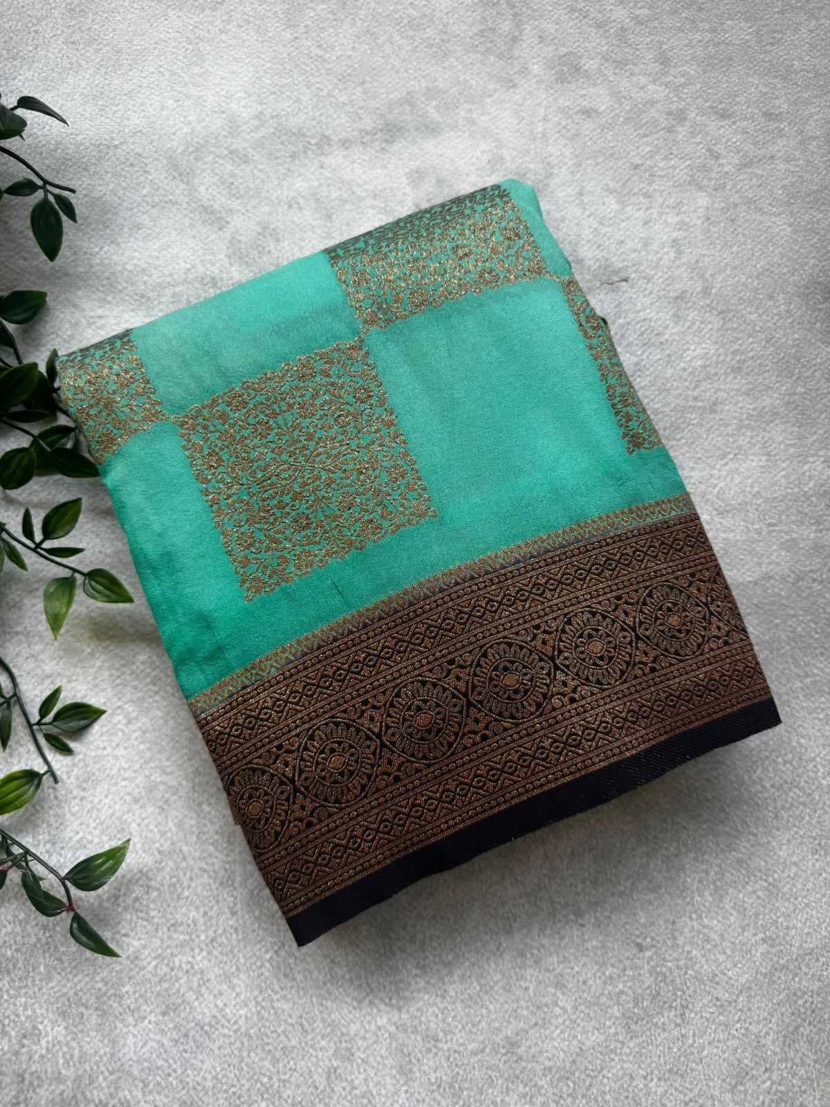 Teal checks banarasi crepe saree