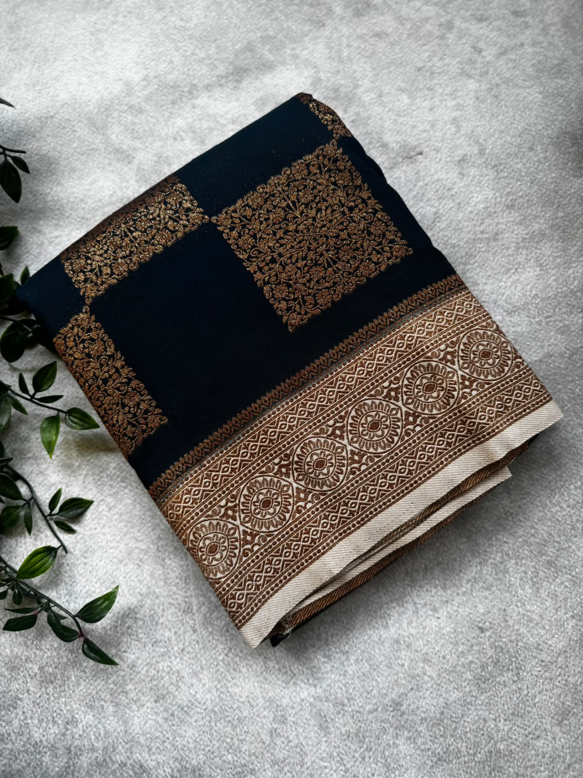 Peacock blue checks banarasi crepe saree