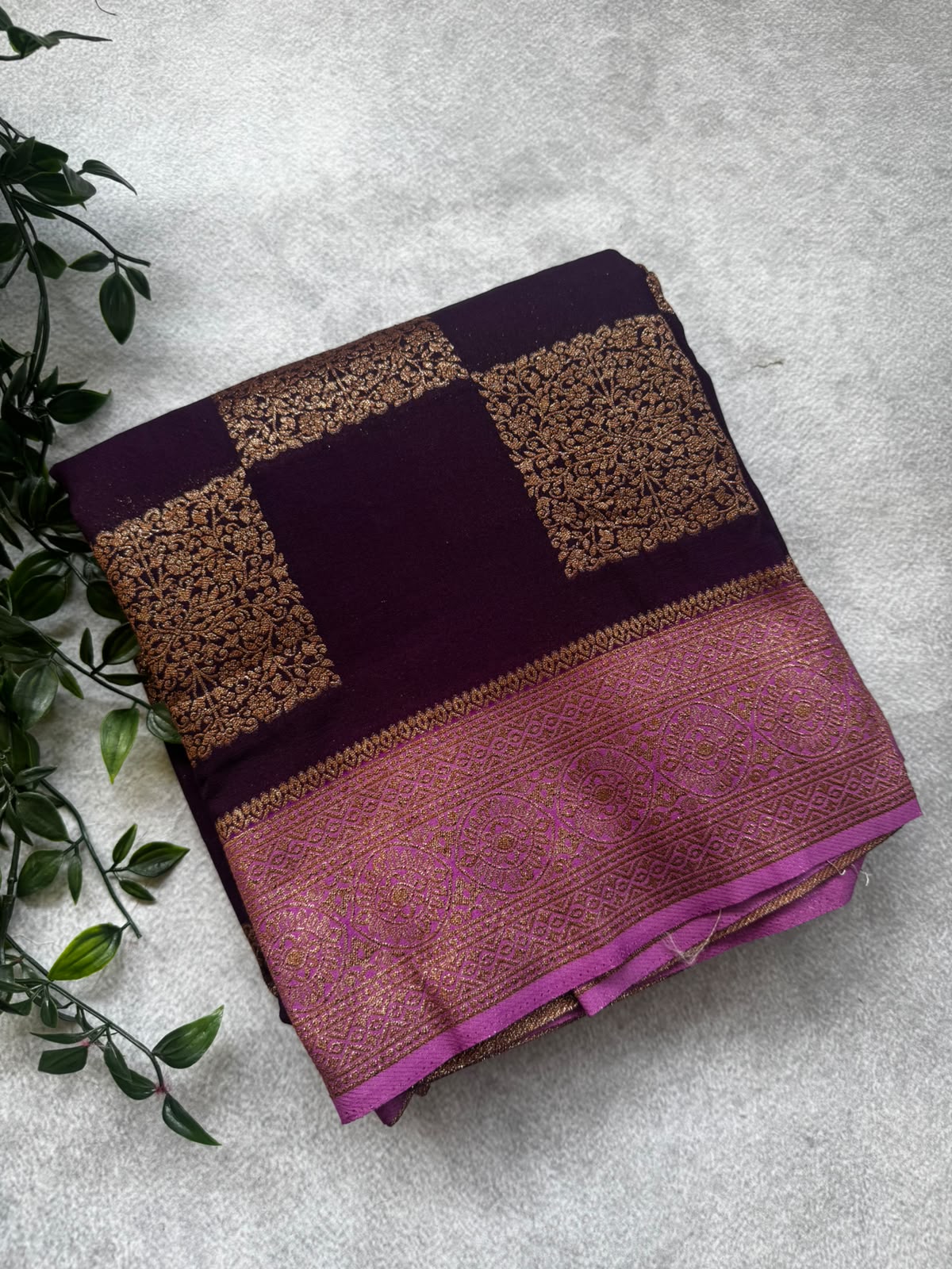Wine checks banarasi crepe saree