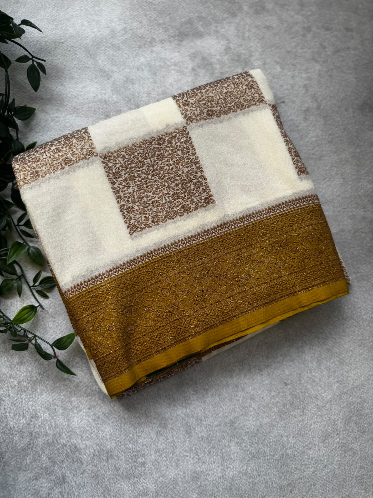 Cream checks banarasi crepe saree