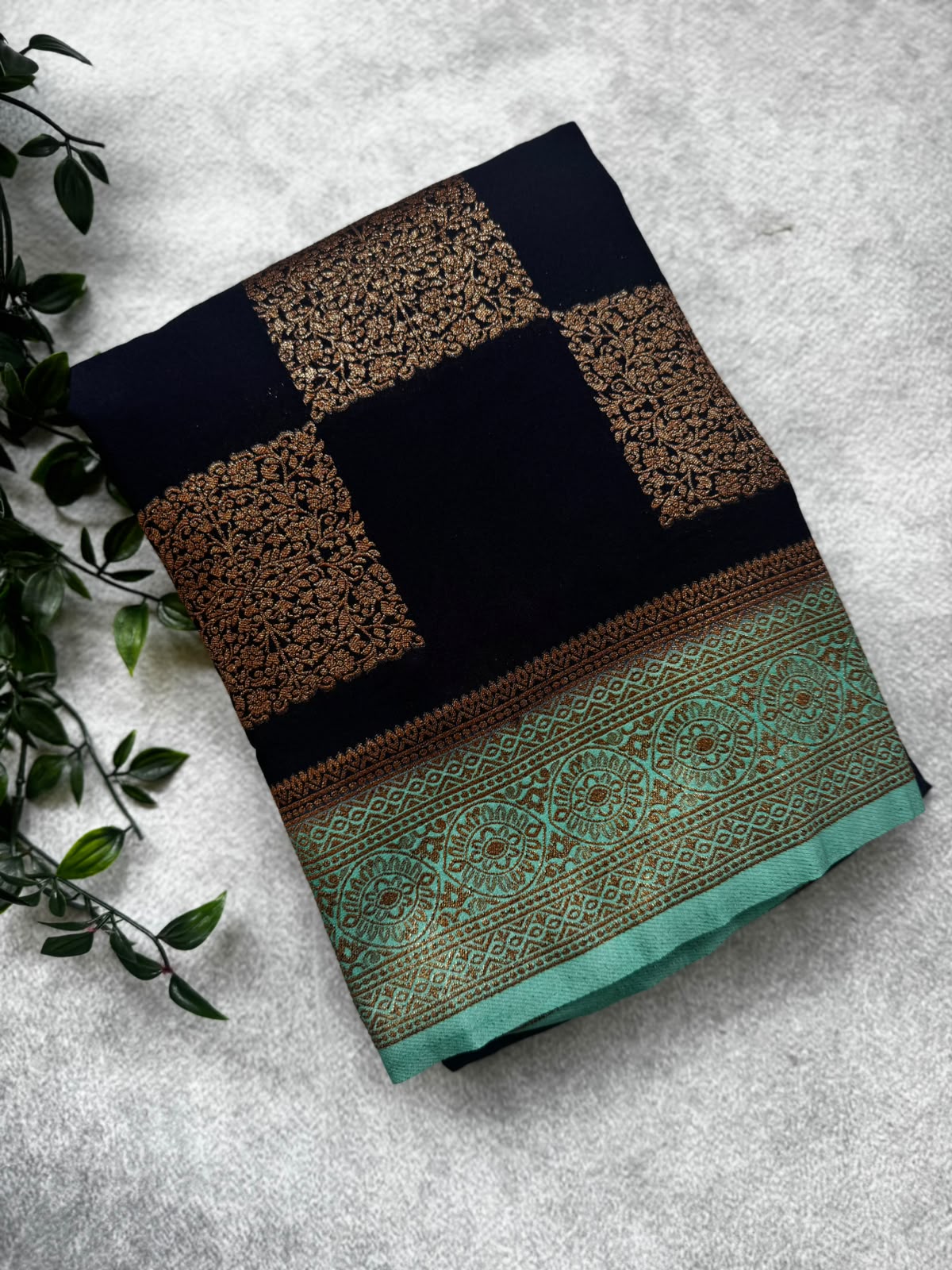 Navy blue checks banarasi crepe saree