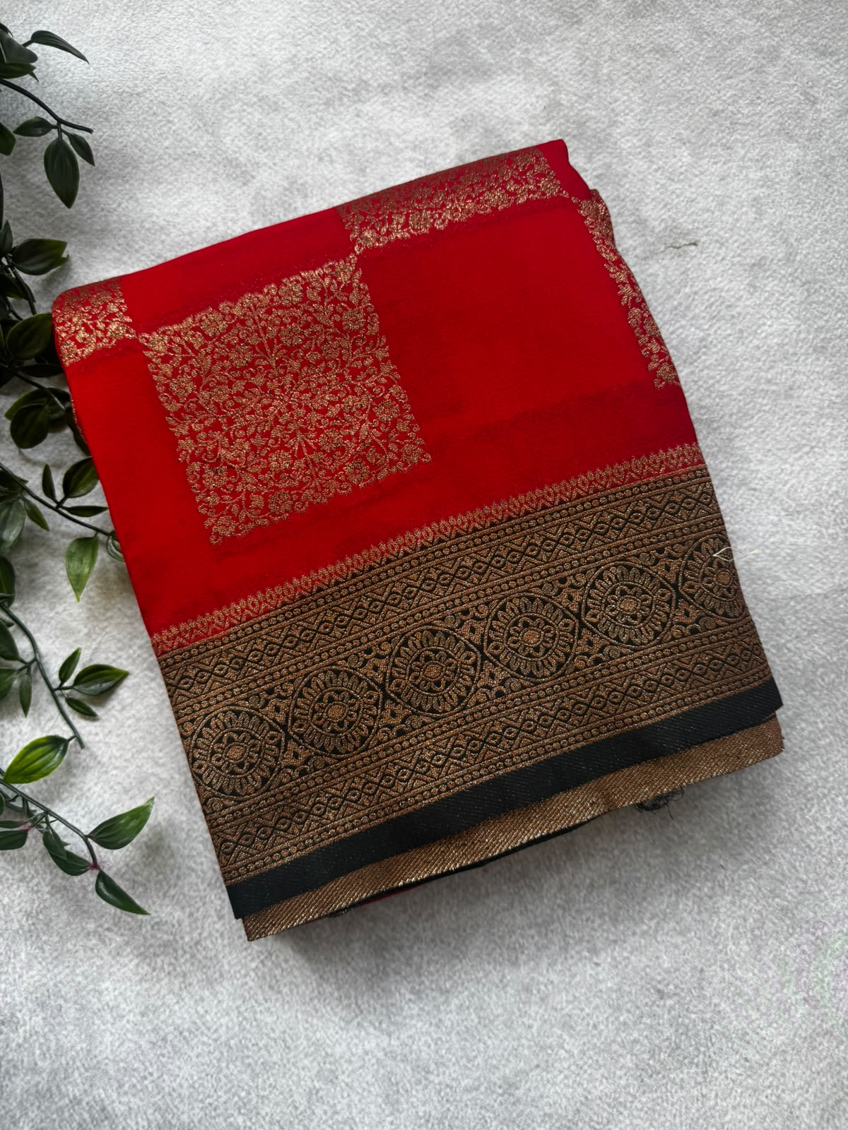 Red checks banarasi crepe saree